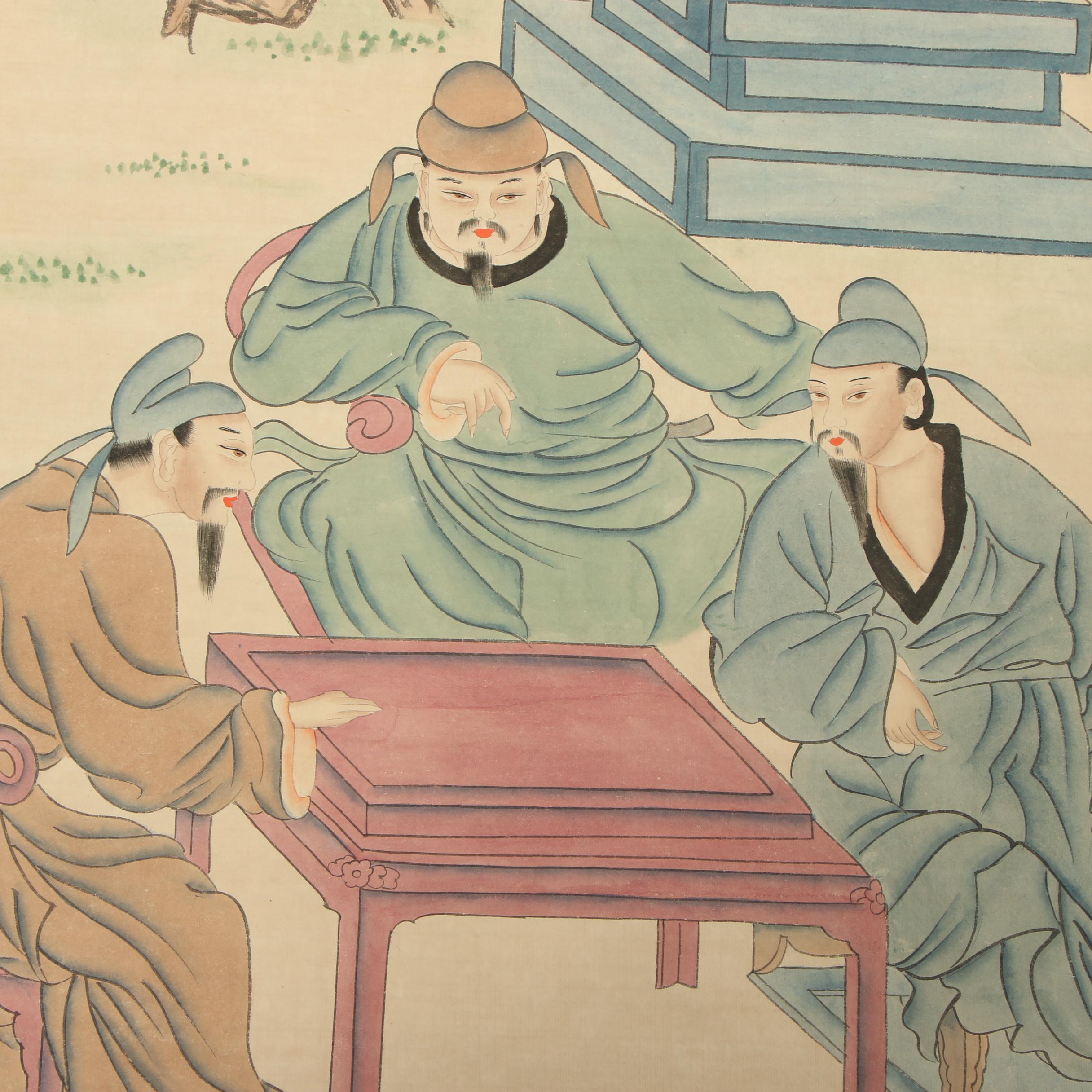 Chinese Gouache Hanging Scroll of Genre Scene