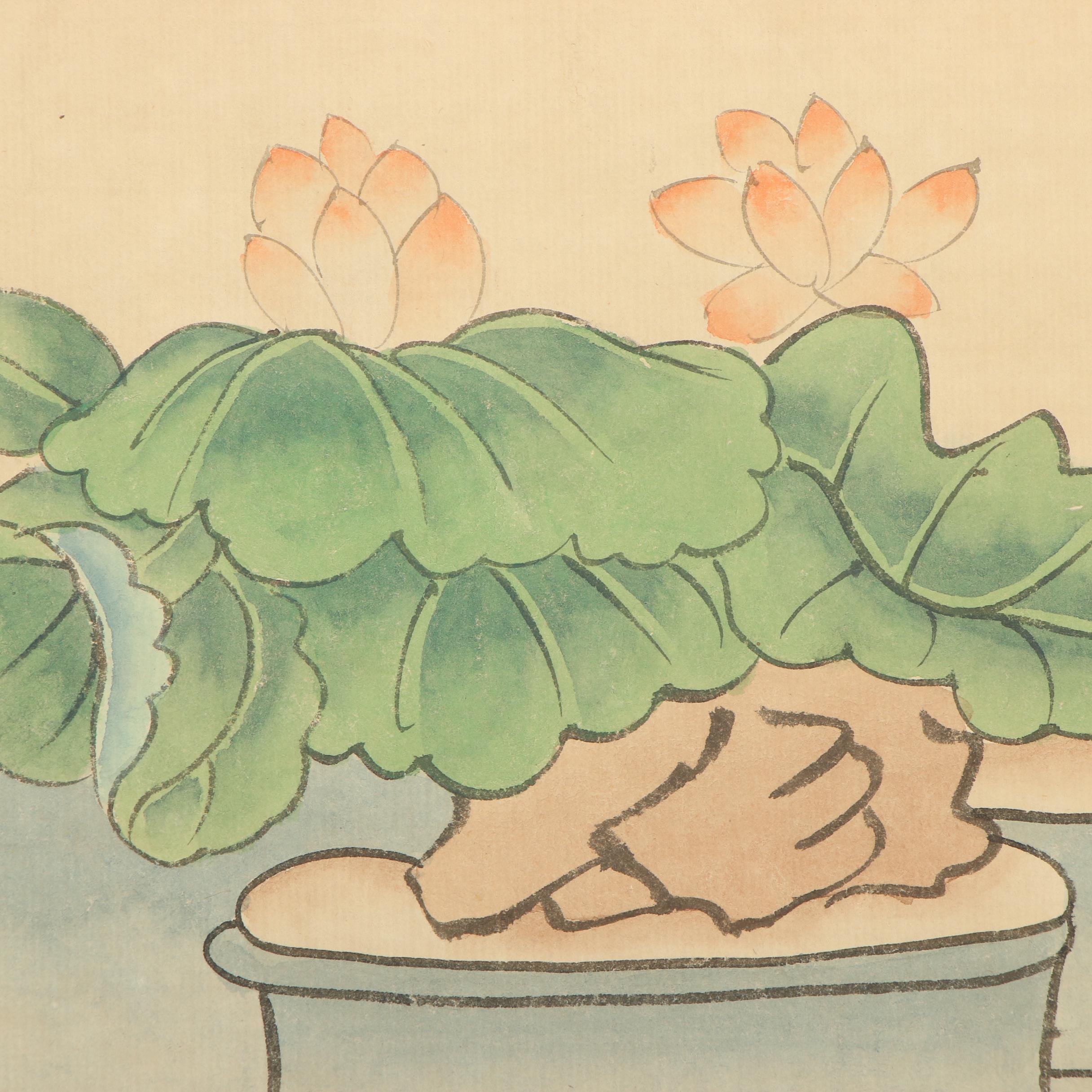 Chinese Gouache Hanging Scroll of Genre Scene