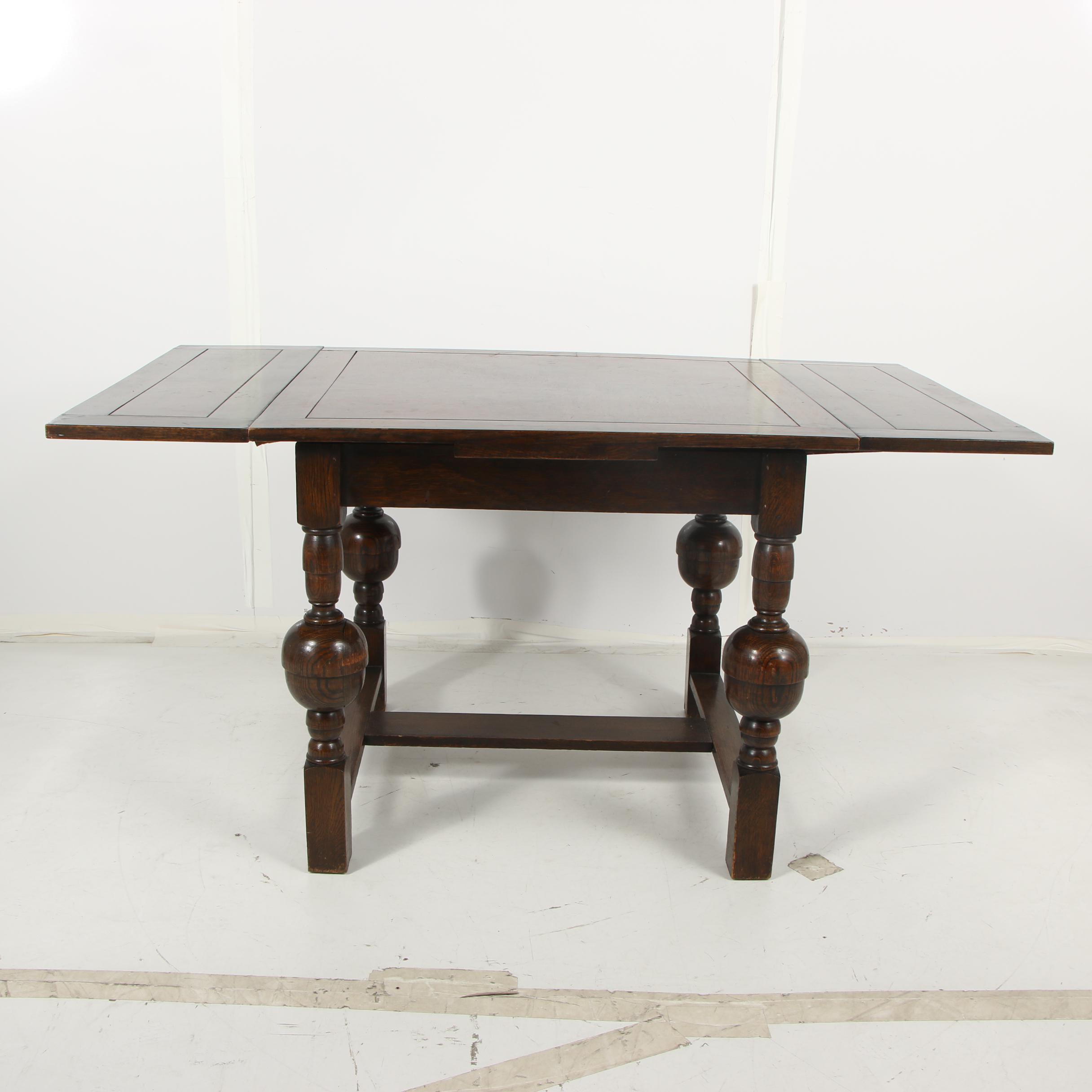 Jacobean Revival Style Oak Draw Leaf Table, 20th Century