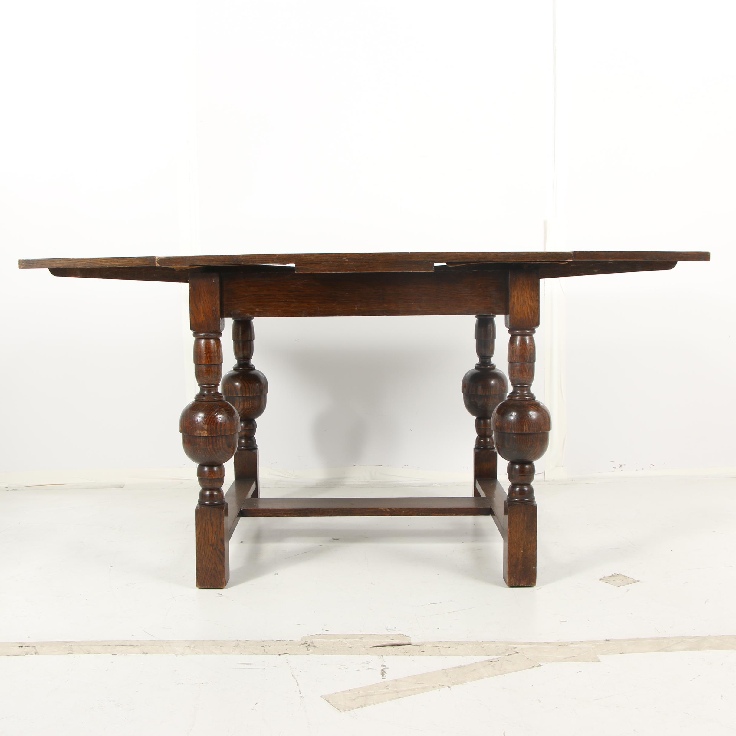 Jacobean Revival Style Oak Draw Leaf Table, 20th Century