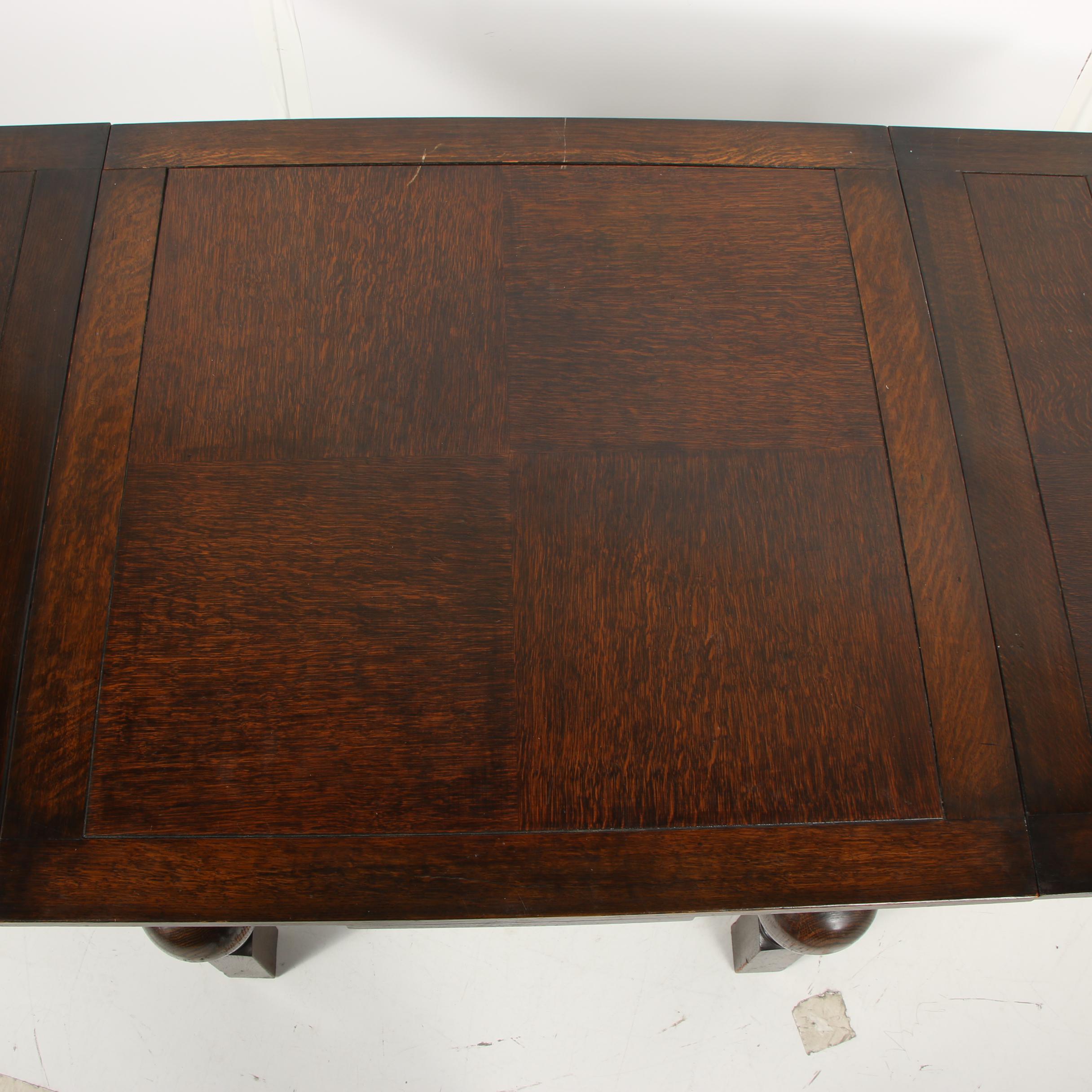 Jacobean Revival Style Oak Draw Leaf Table, 20th Century