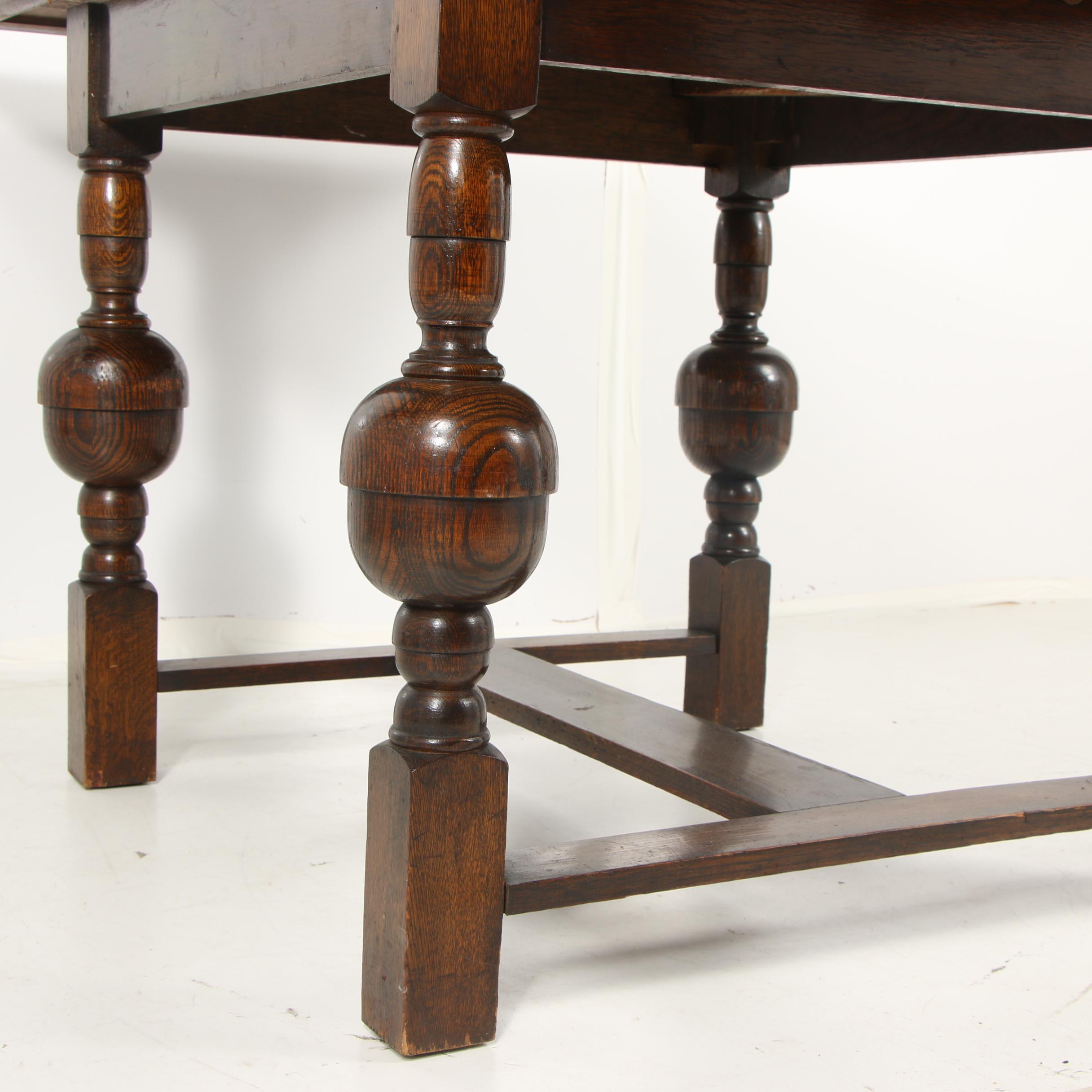 Jacobean Revival Style Oak Draw Leaf Table, 20th Century