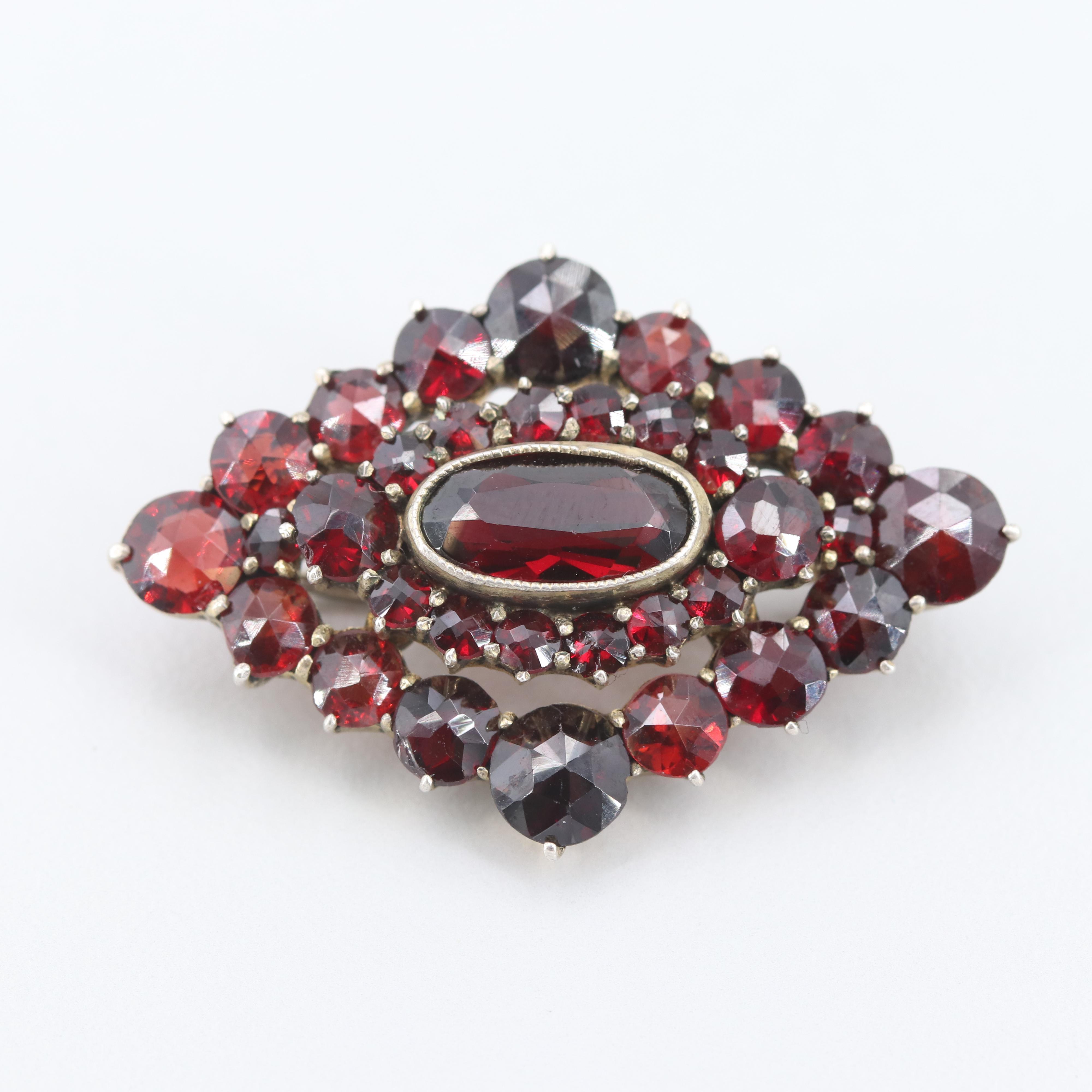 Vintage Gold Wash on 835 Silver Garnet Brooch