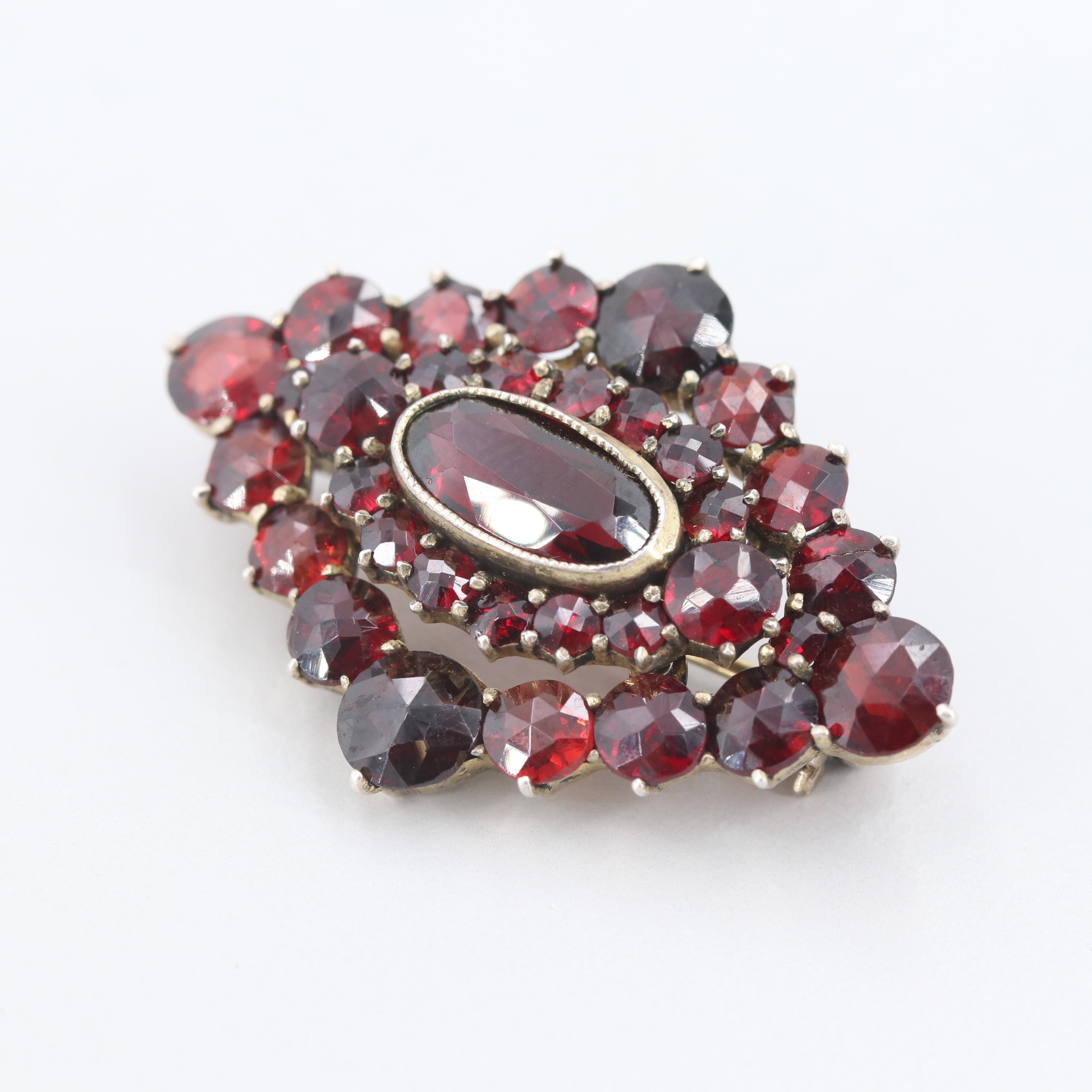 Vintage Gold Wash on 835 Silver Garnet Brooch