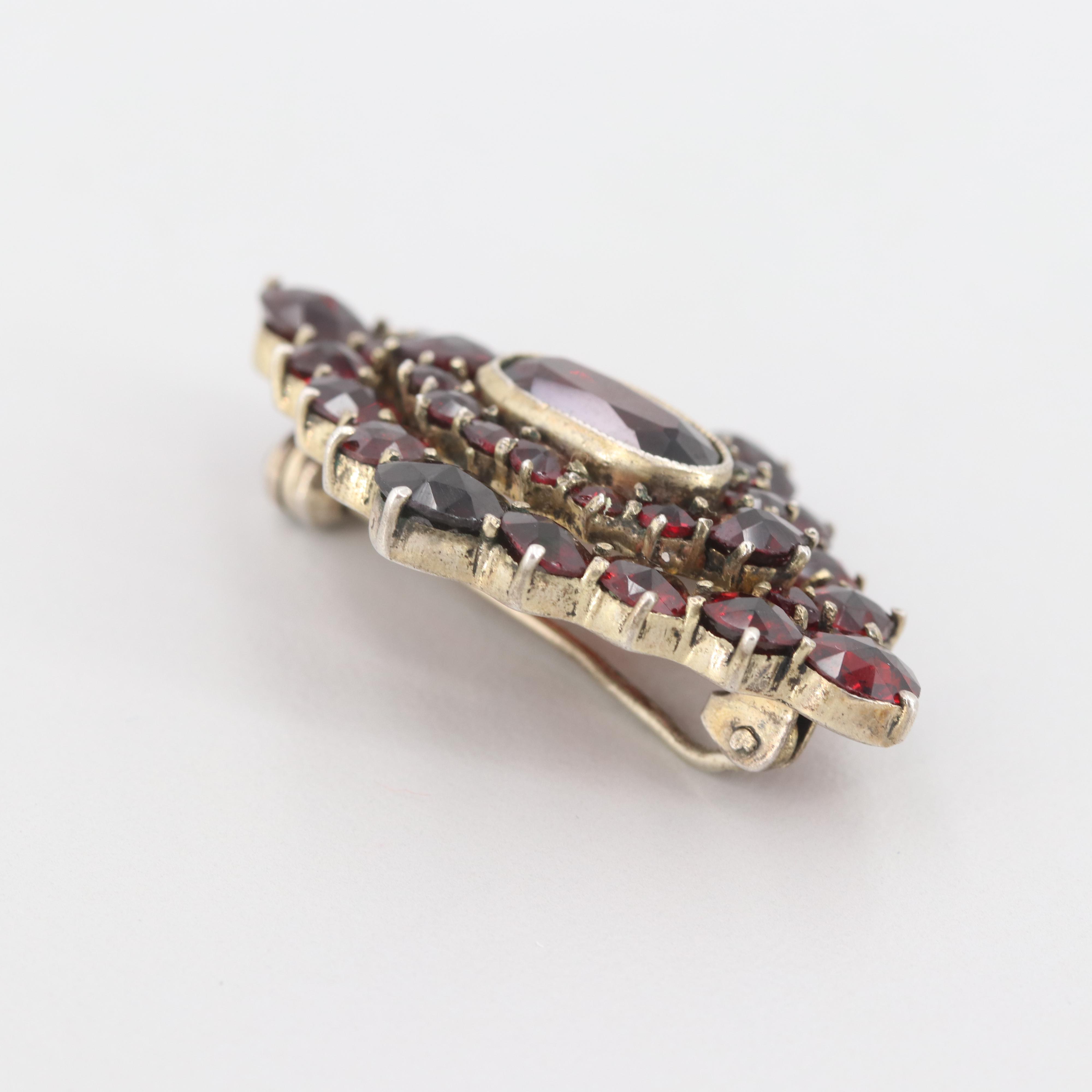 Vintage Gold Wash on 835 Silver Garnet Brooch
