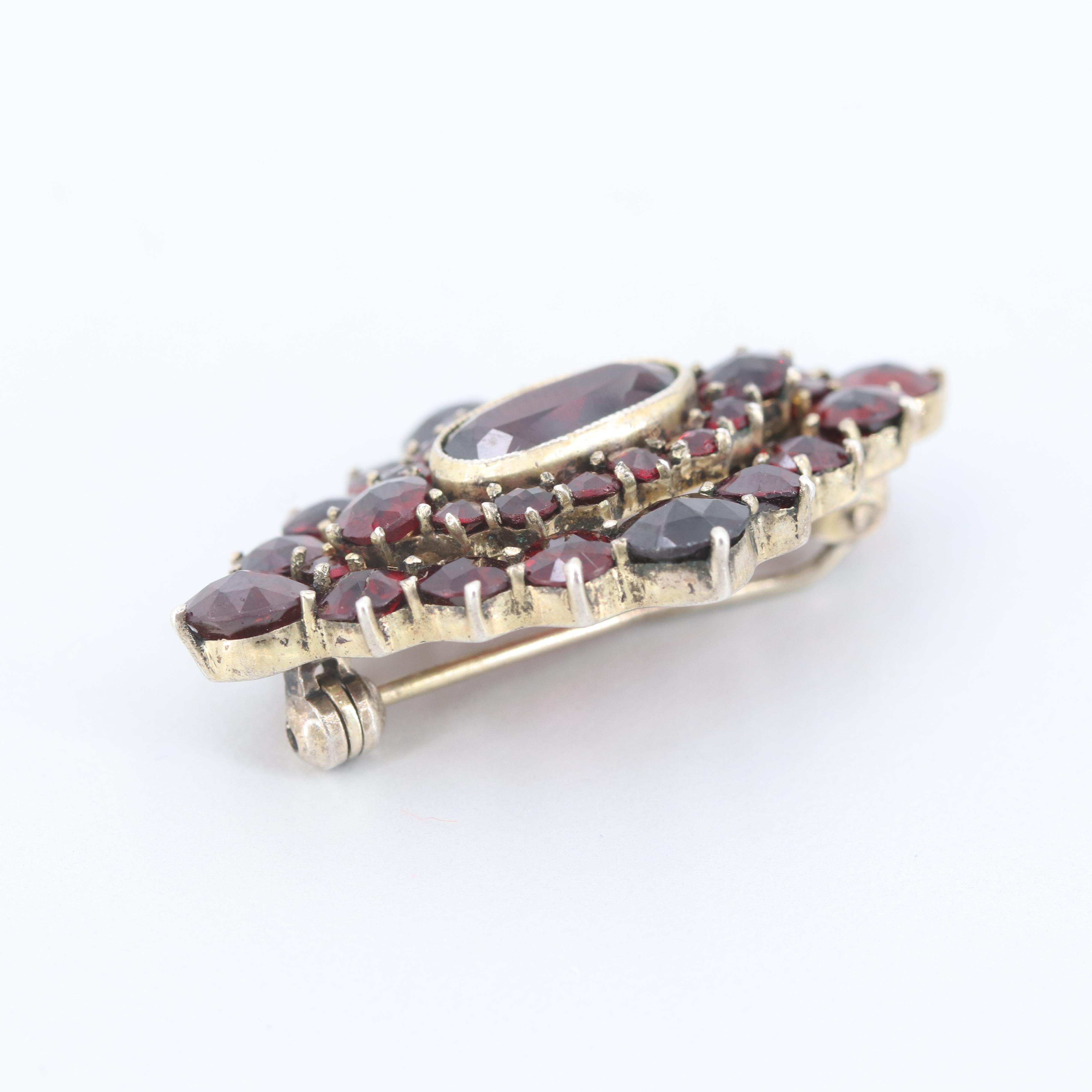 Vintage Gold Wash on 835 Silver Garnet Brooch