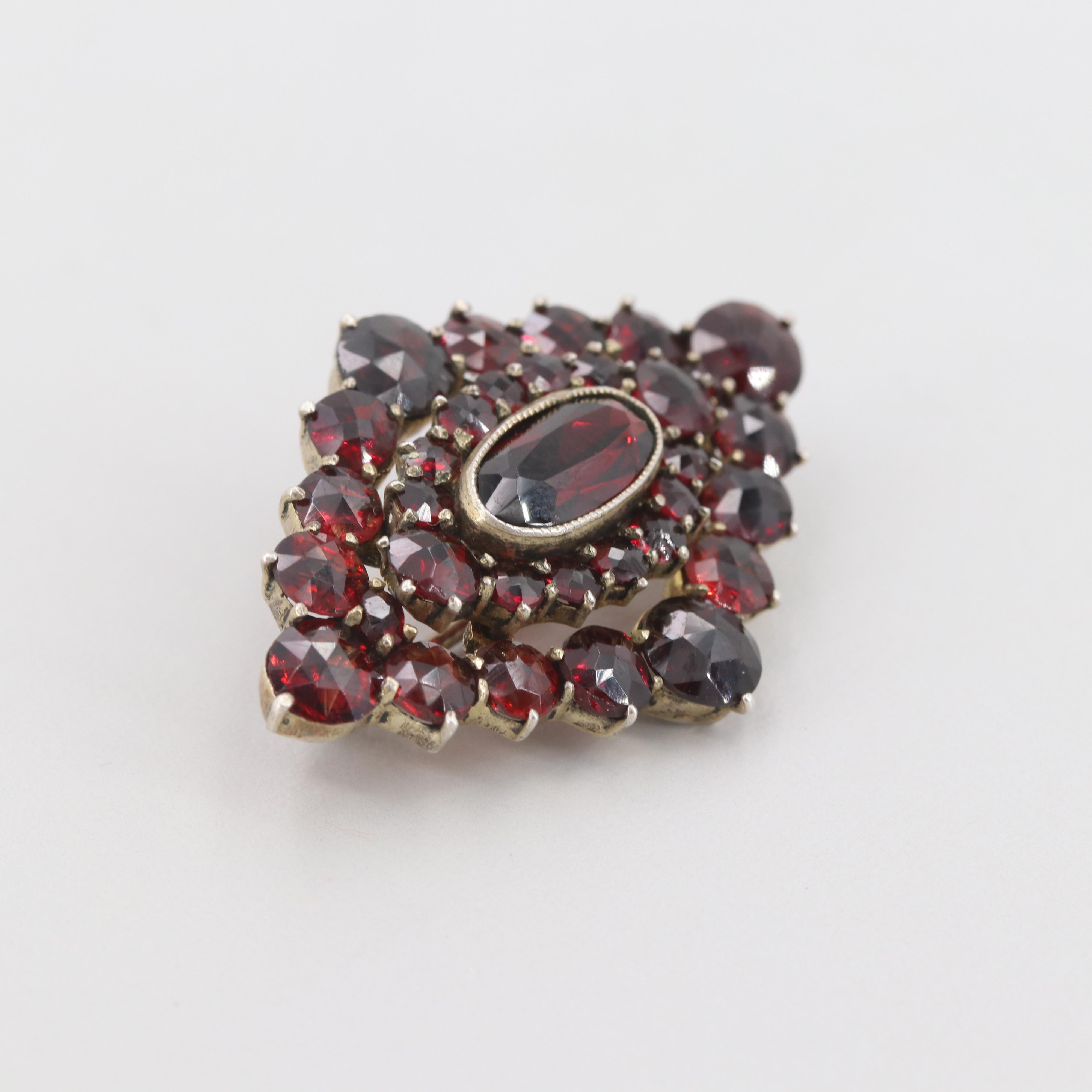 Vintage Gold Wash on 835 Silver Garnet Brooch
