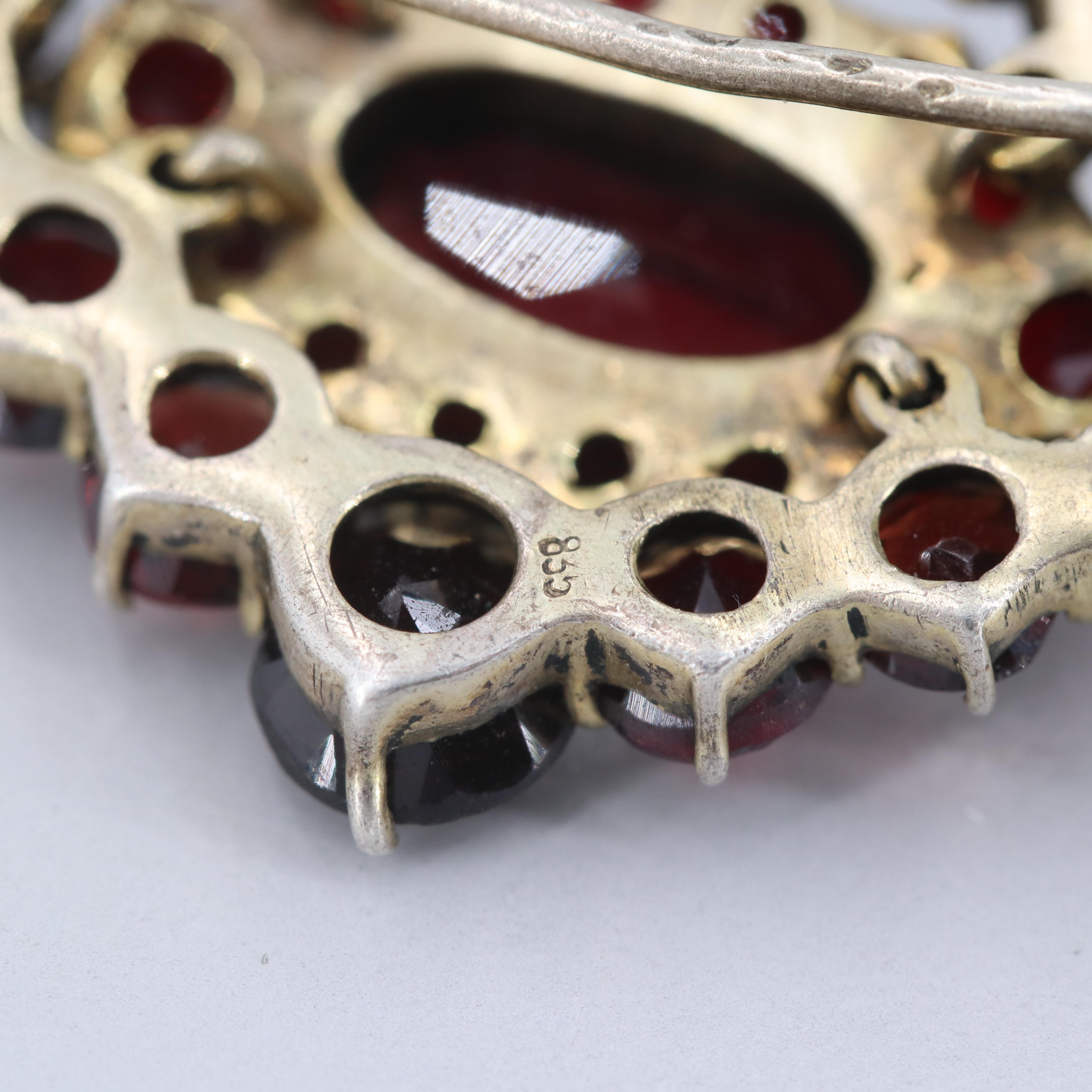 Vintage Gold Wash on 835 Silver Garnet Brooch