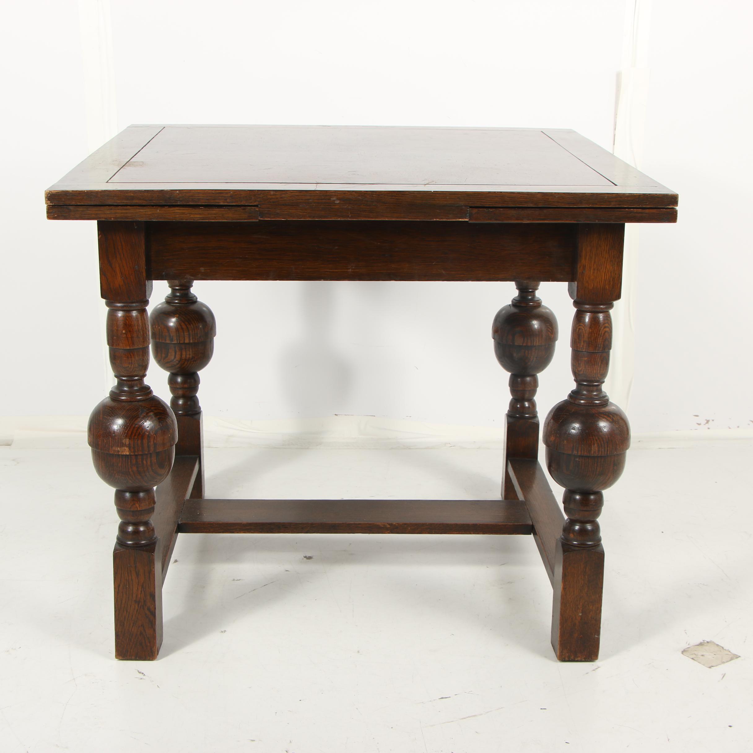 Jacobean Revival Style Oak Draw Leaf Table, 20th Century