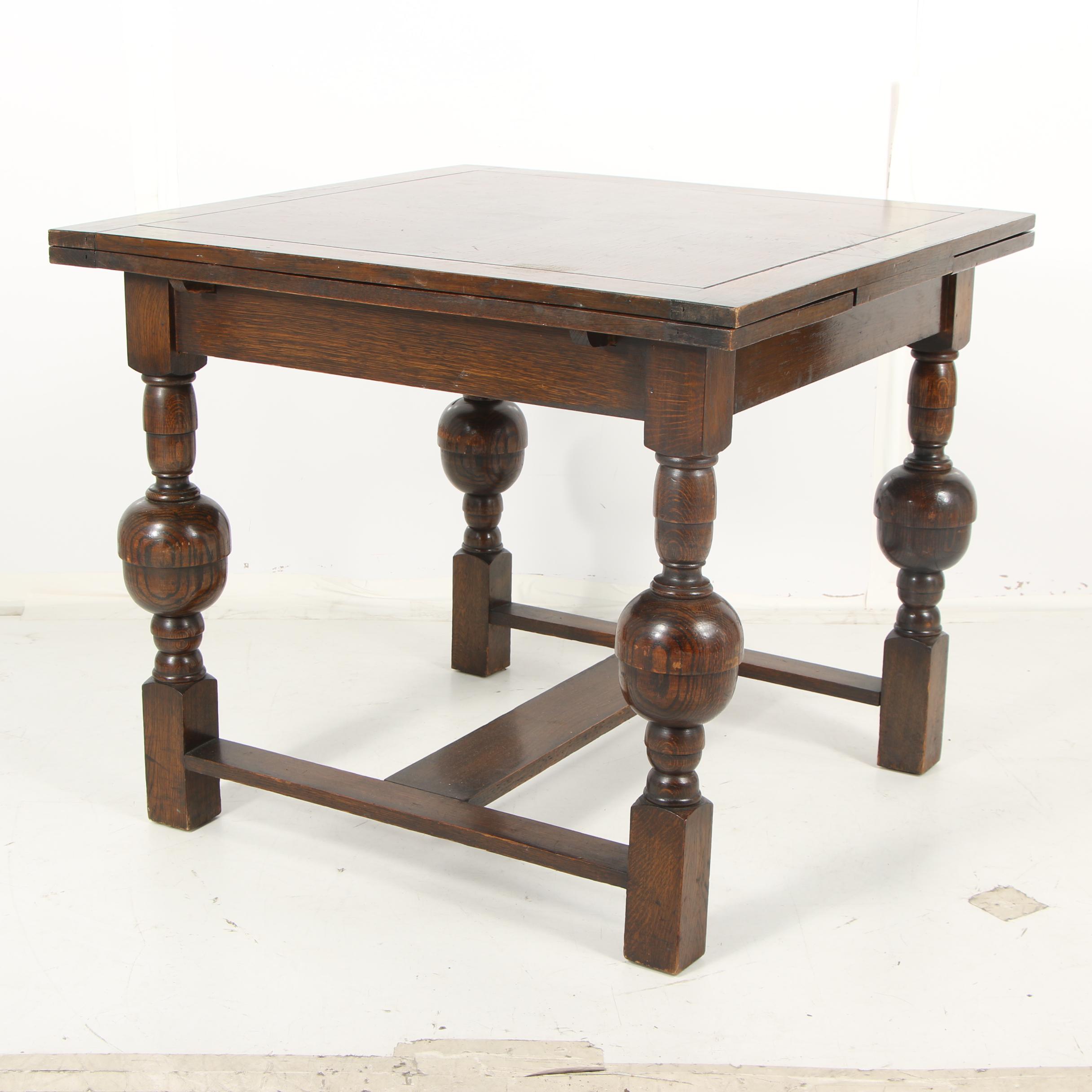Jacobean Revival Style Oak Draw Leaf Table, 20th Century