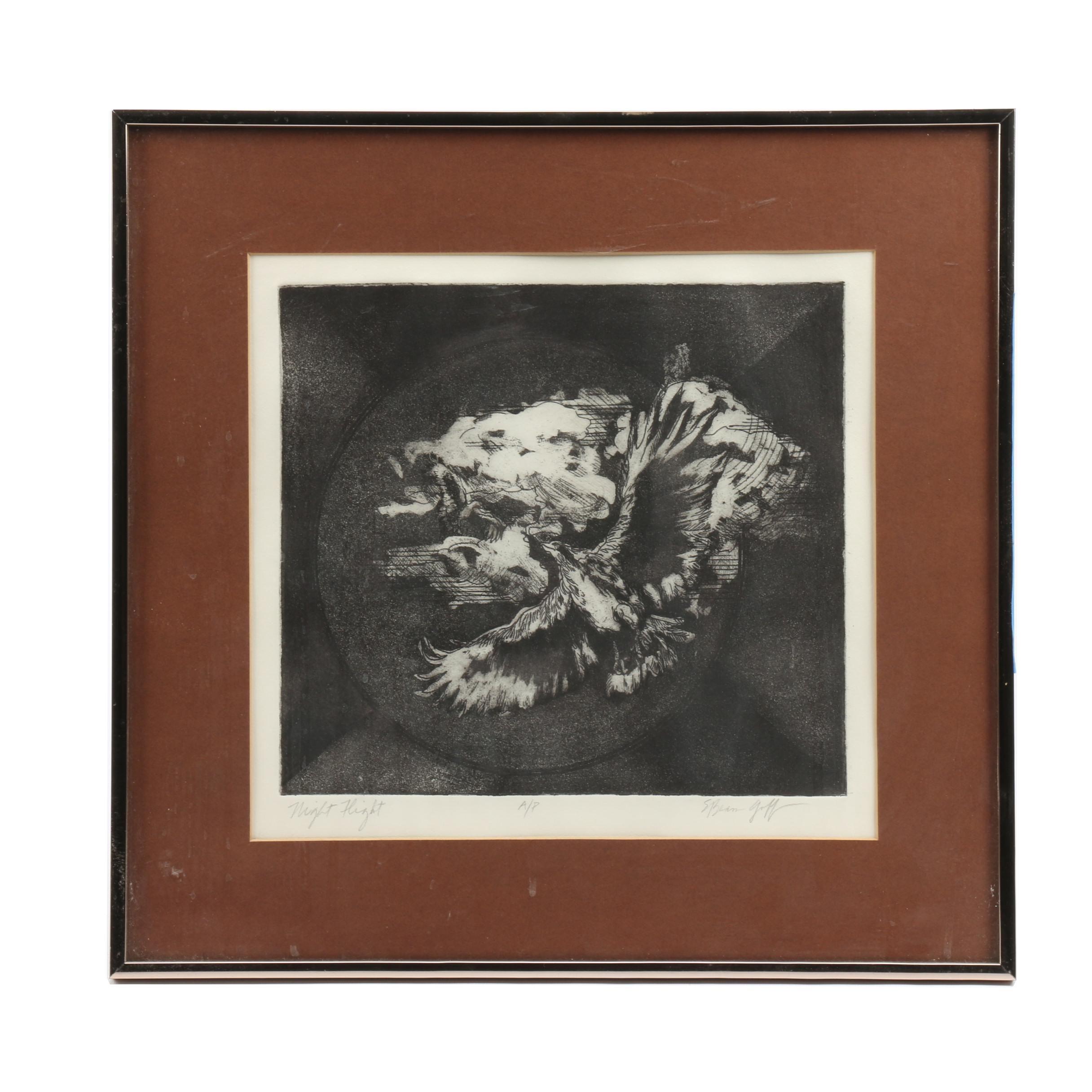 Artist Proof Aquatint Etching "Night Flight"