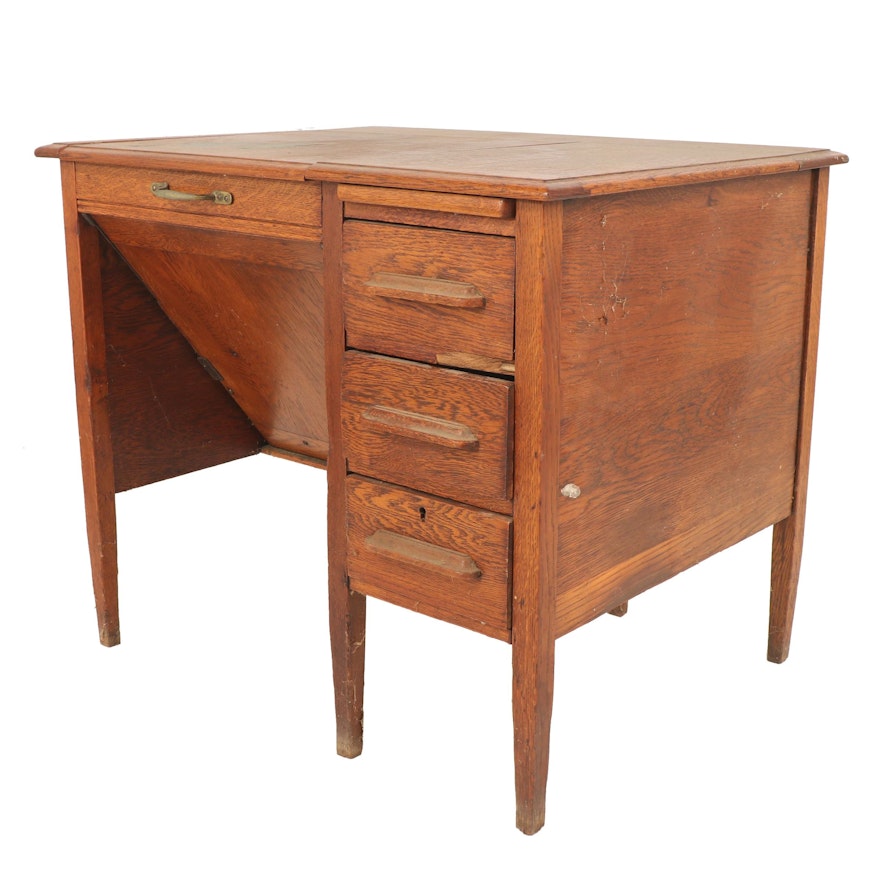 Oak Desk with Folding Compartment, Early 20th Century