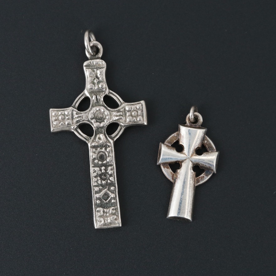 Vintage Sterling Silver and Silver Tone Celtic Cross Pendants