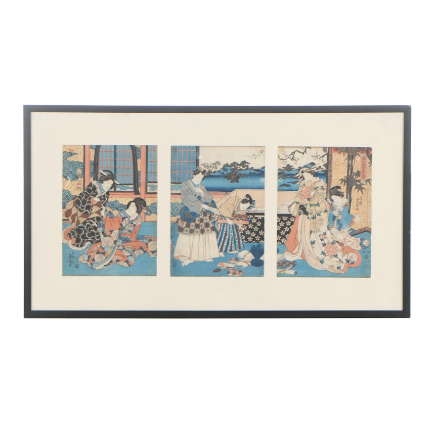 Utagawa Kunisada Woodblock Print Triptych
