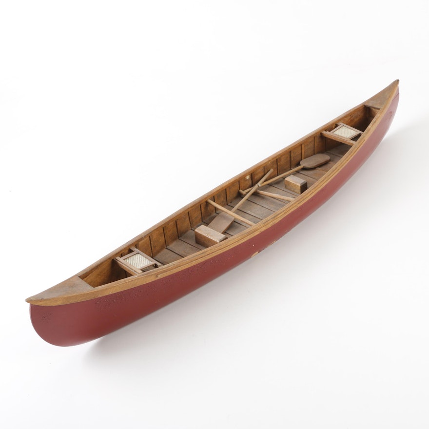 Handmade Wooden Canoe Model, 20th Century