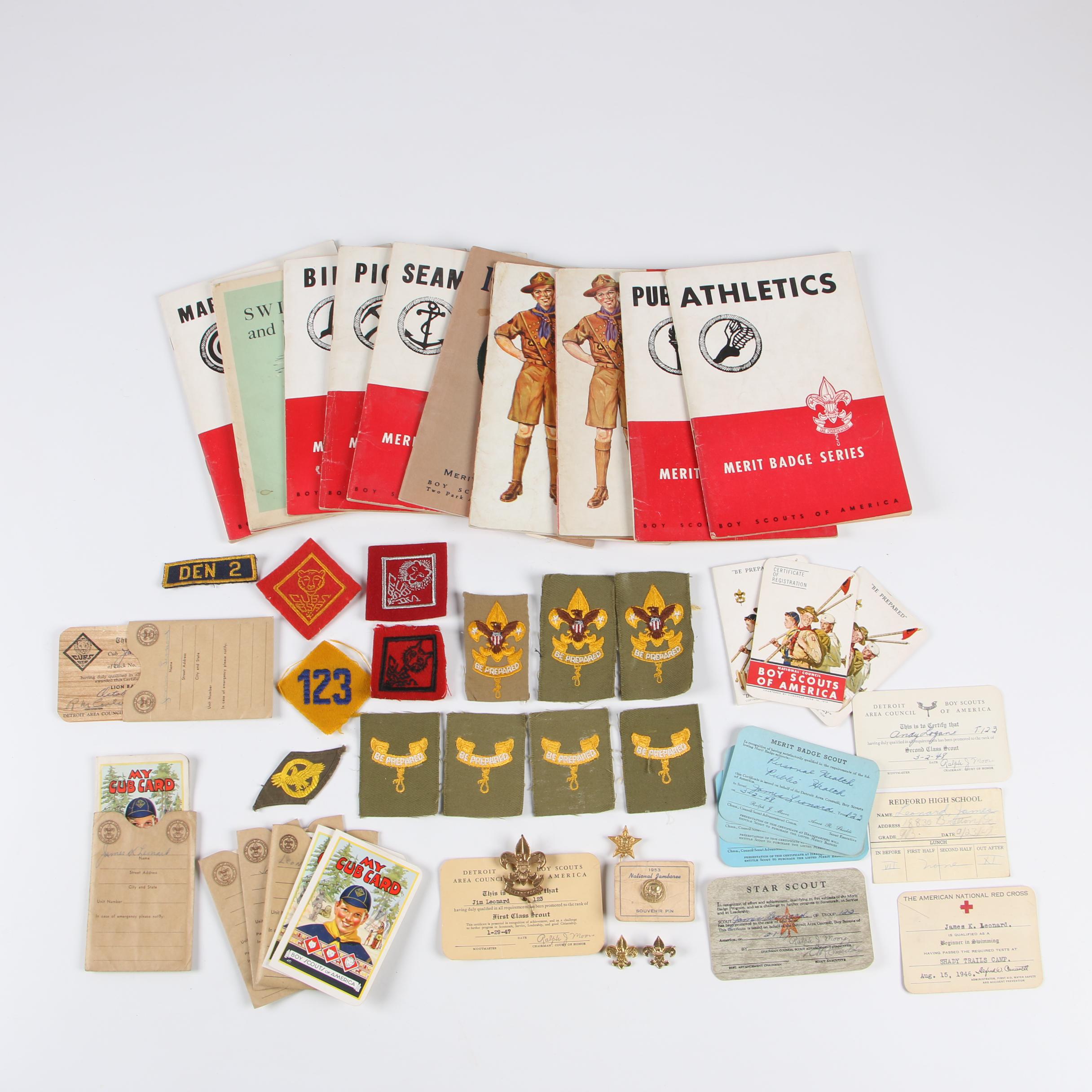 Boy Scout Merit Badge Handbooks and Membership Cards, 1940s