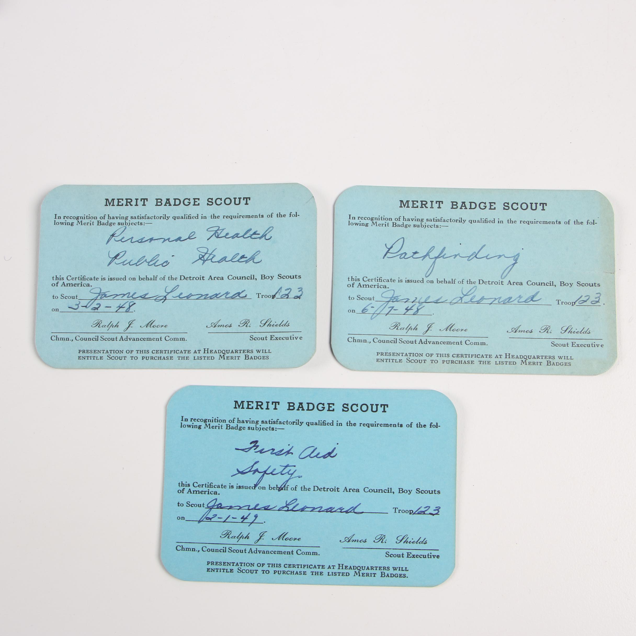 Boy Scout Merit Badge Handbooks and Membership Cards, 1940s
