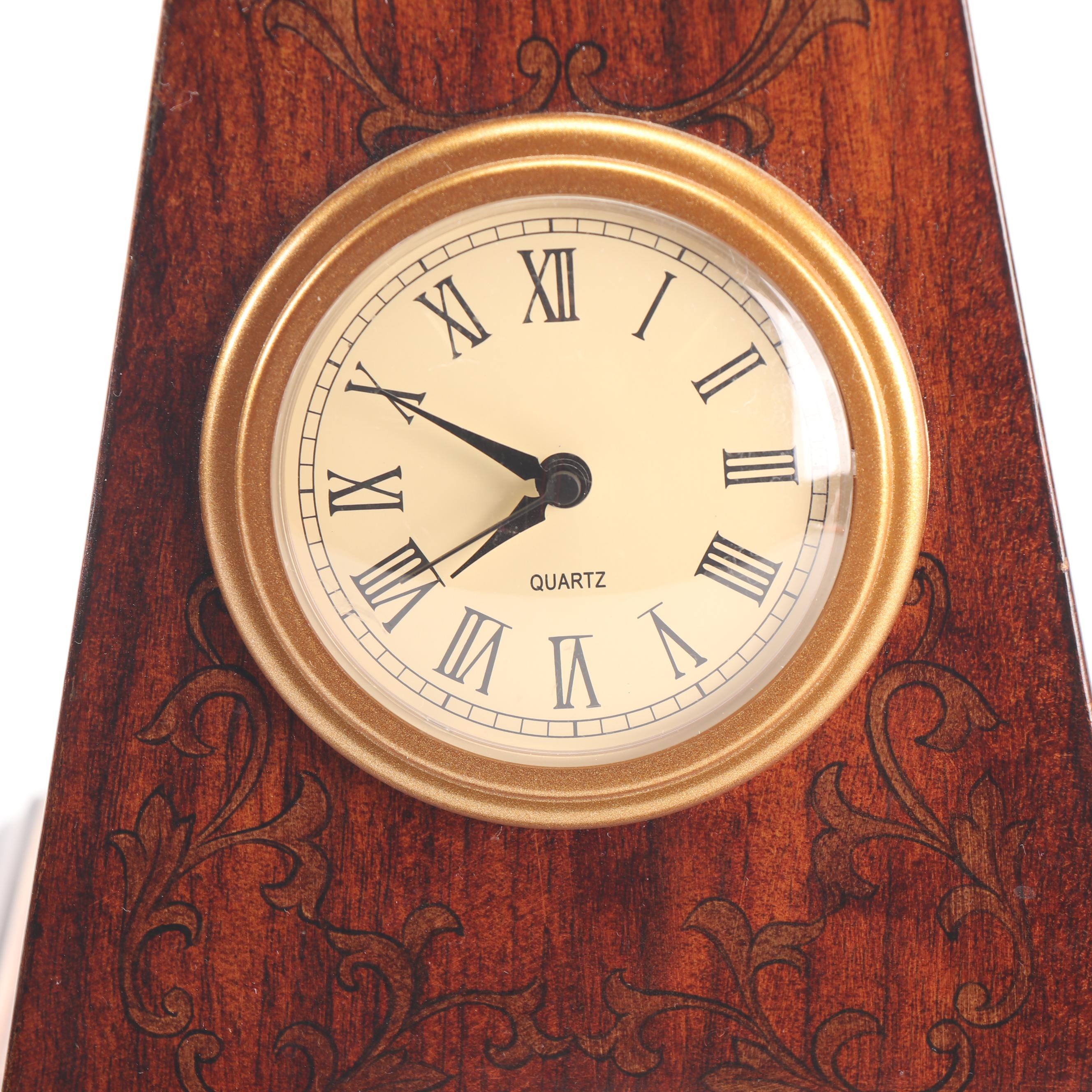 Lion's Head Bookend Pair with Wooden Obelisk Desk Clock and Other Office Décor