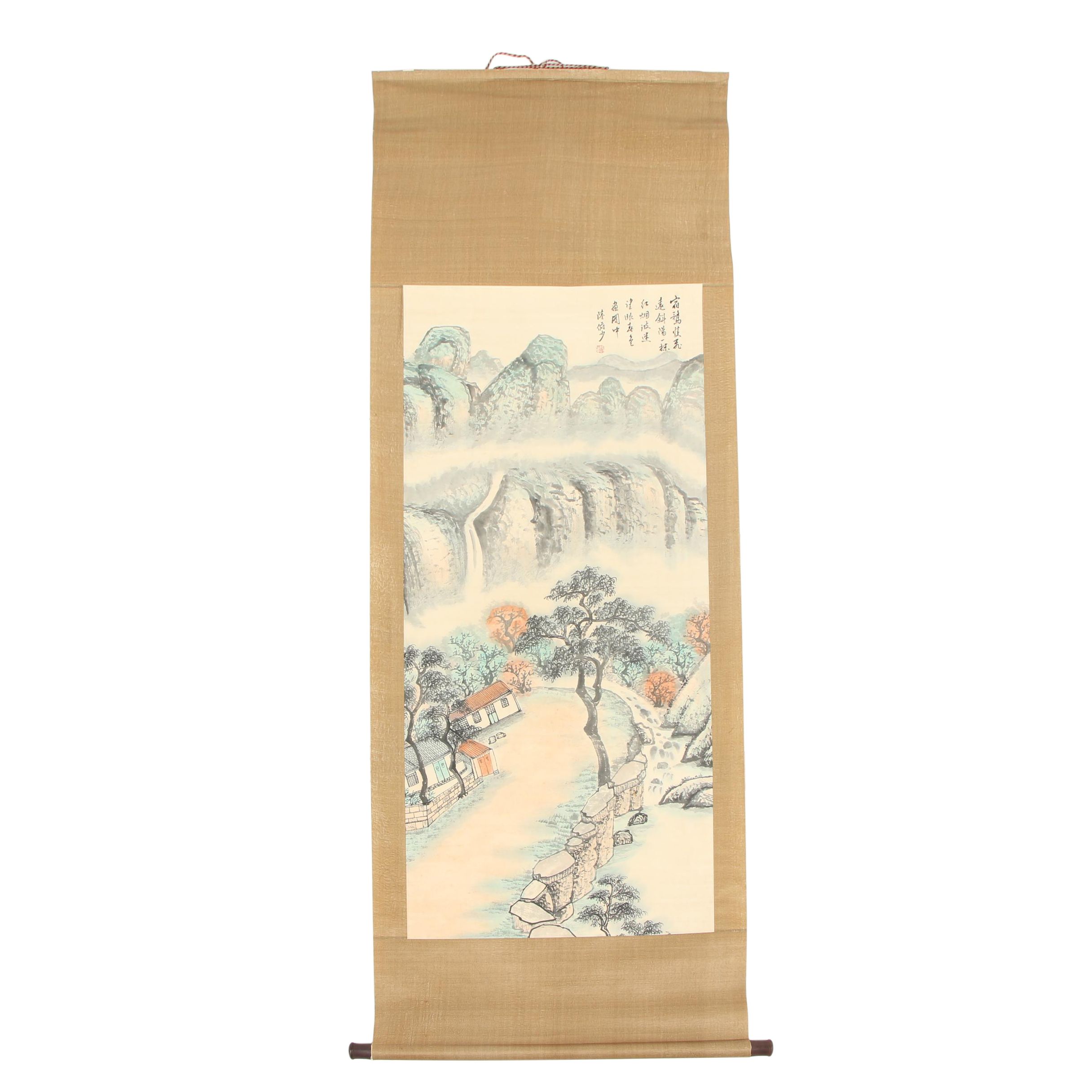 Lu Yishao Landscape Watercolor Painted Hanging Scroll