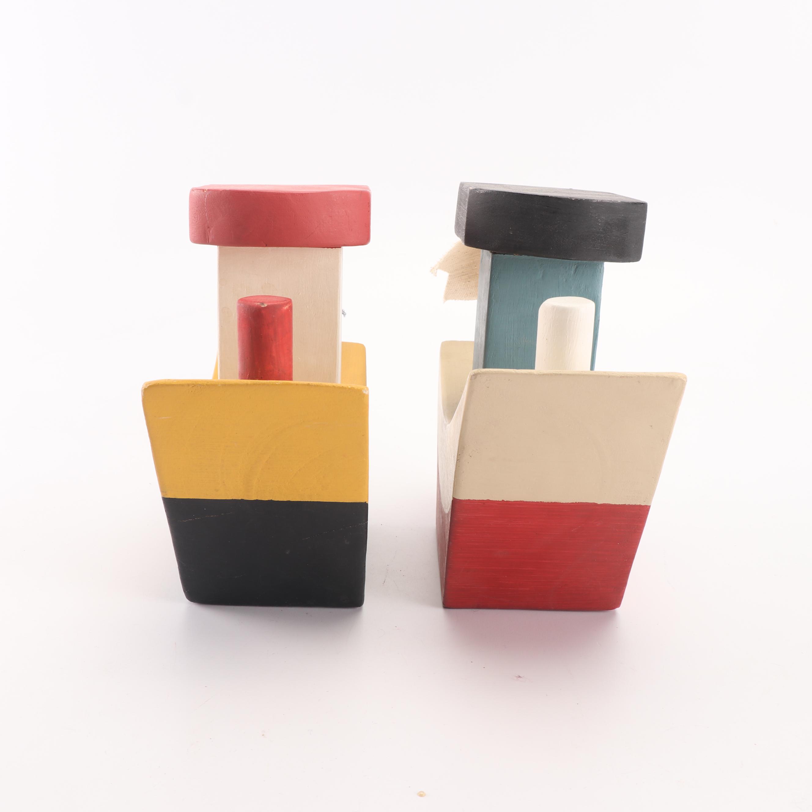 Handcrafted Wooden Ship Figurines