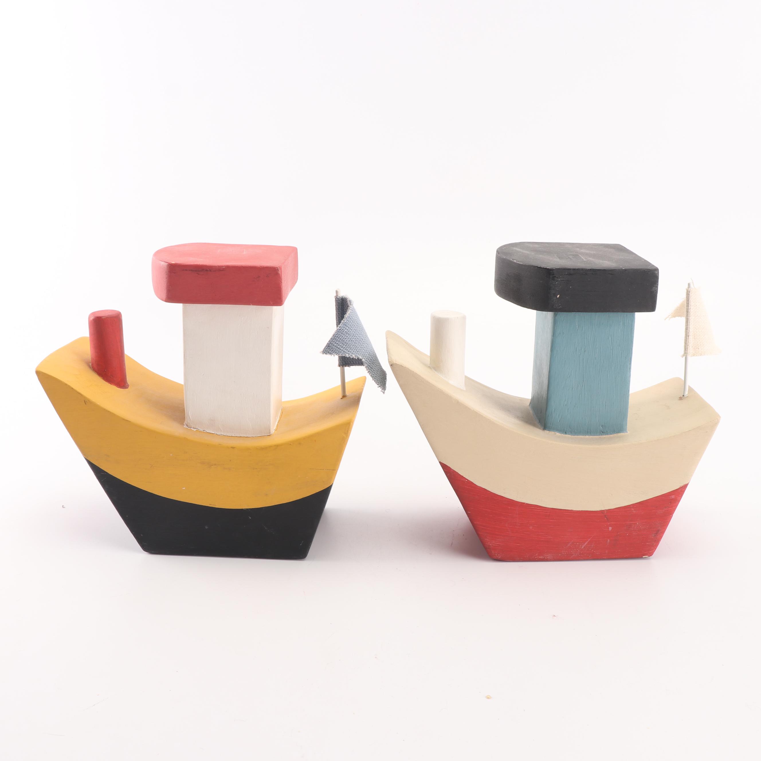 Handcrafted Wooden Ship Figurines