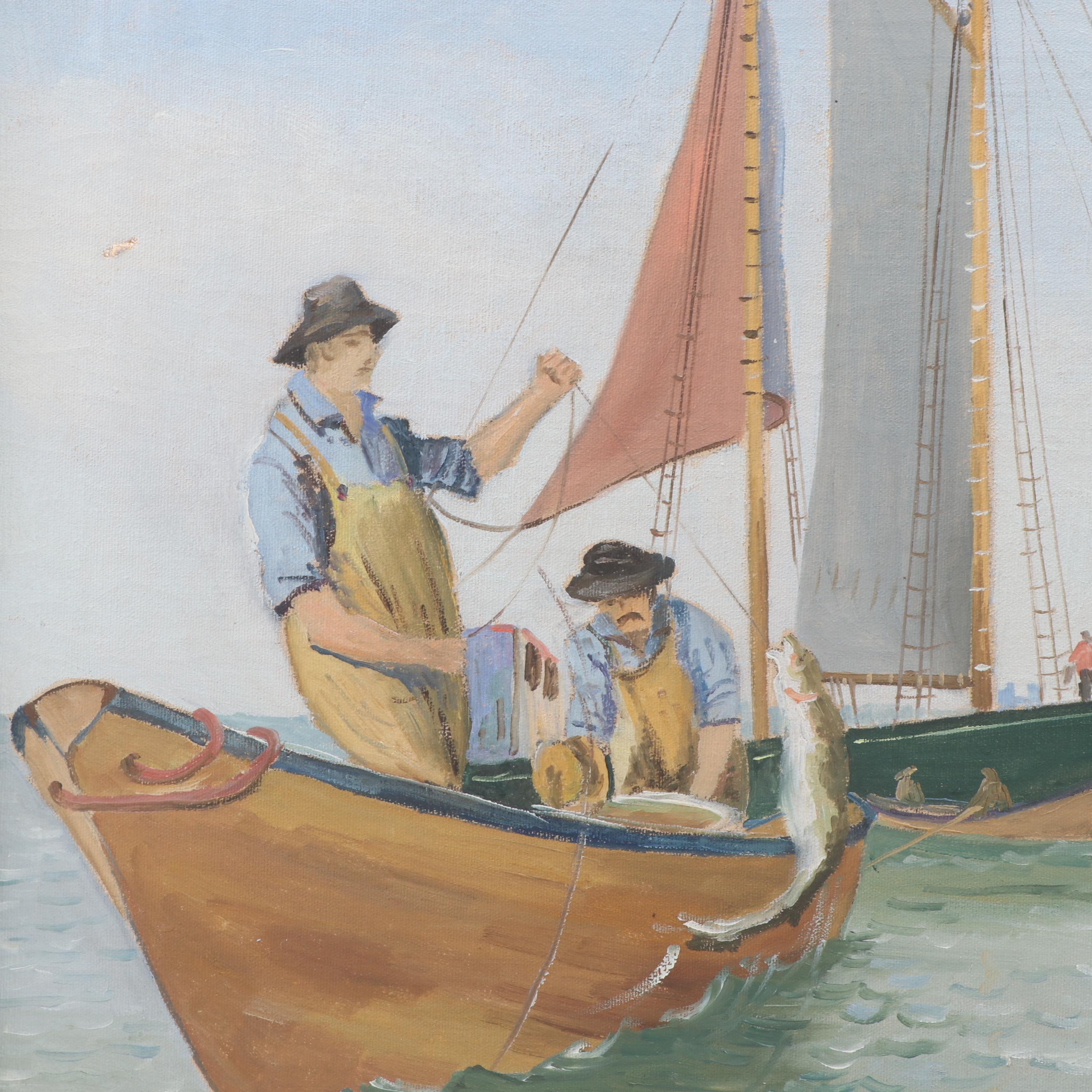 Oliver Albertson Oil Painting of Fishing Scene