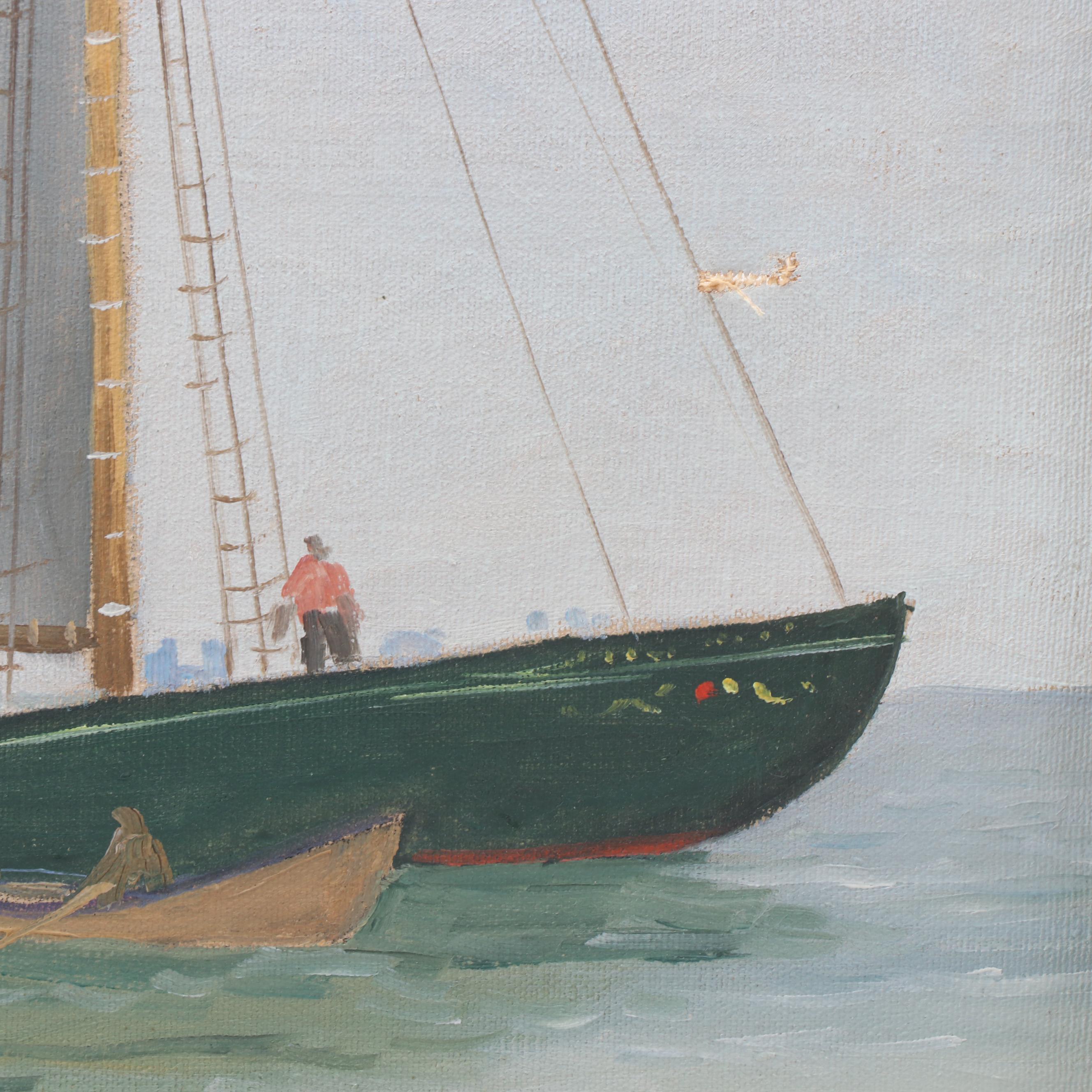 Oliver Albertson Oil Painting of Fishing Scene