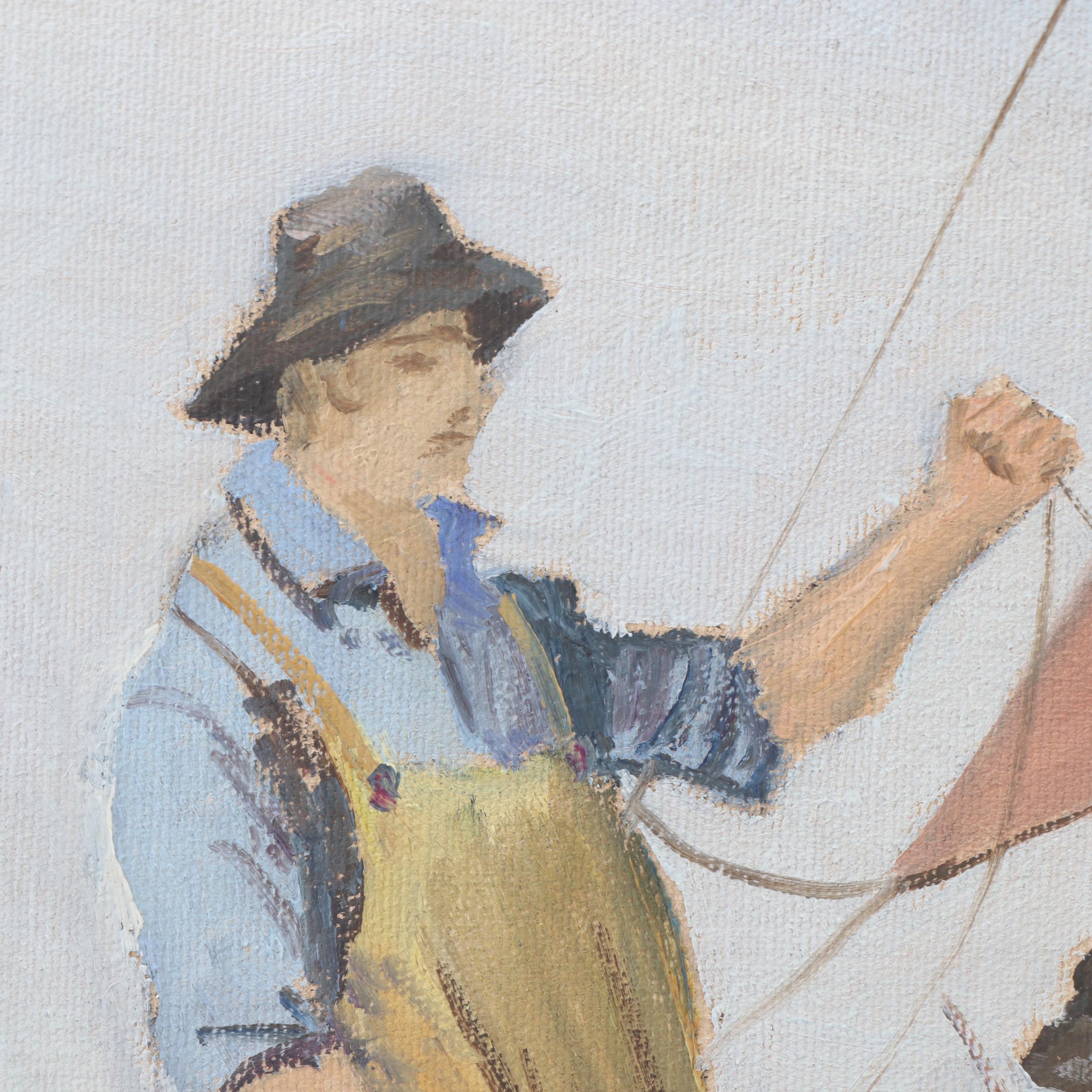 Oliver Albertson Oil Painting of Fishing Scene