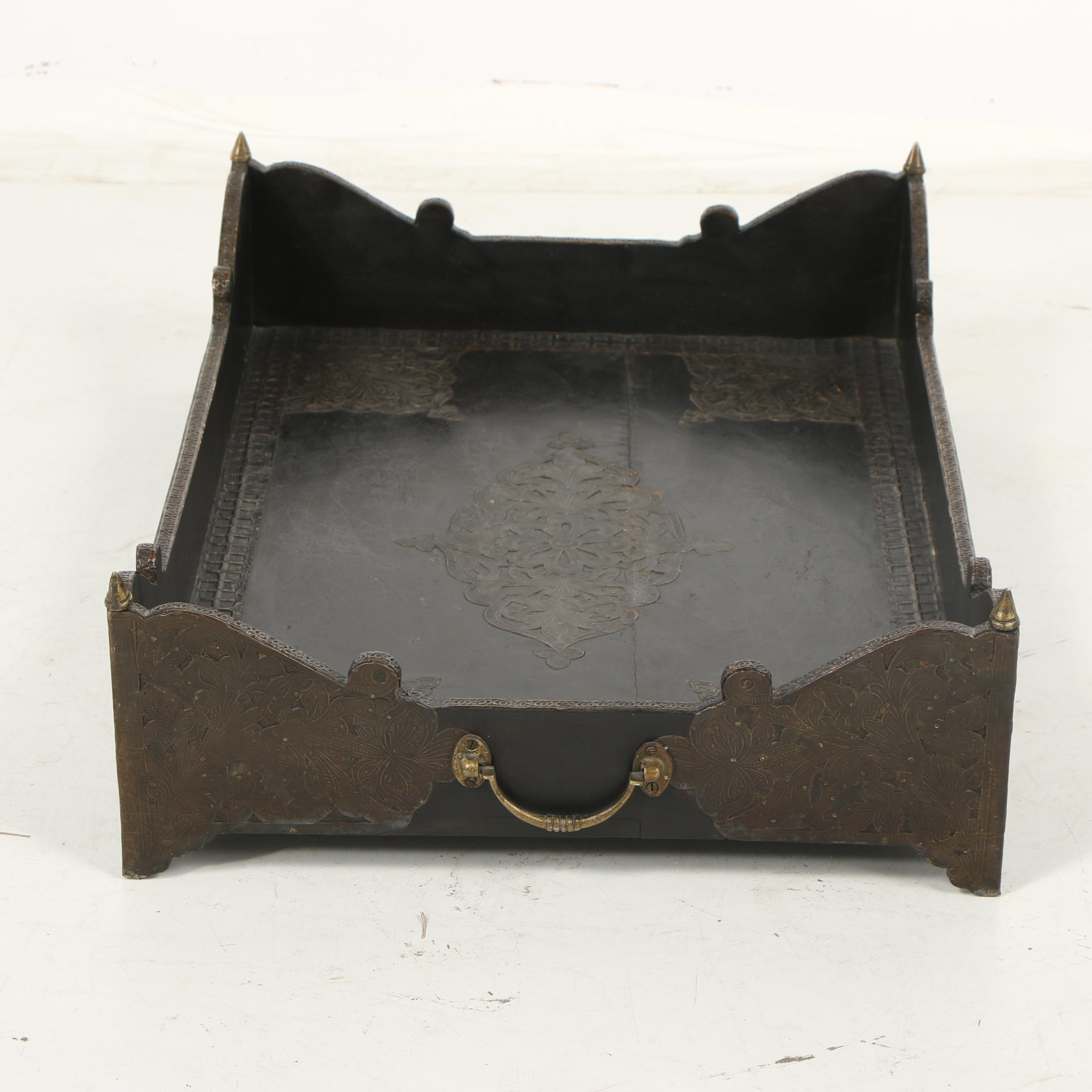 Decorative Coffee Table Tray with Engraved Metal Accents