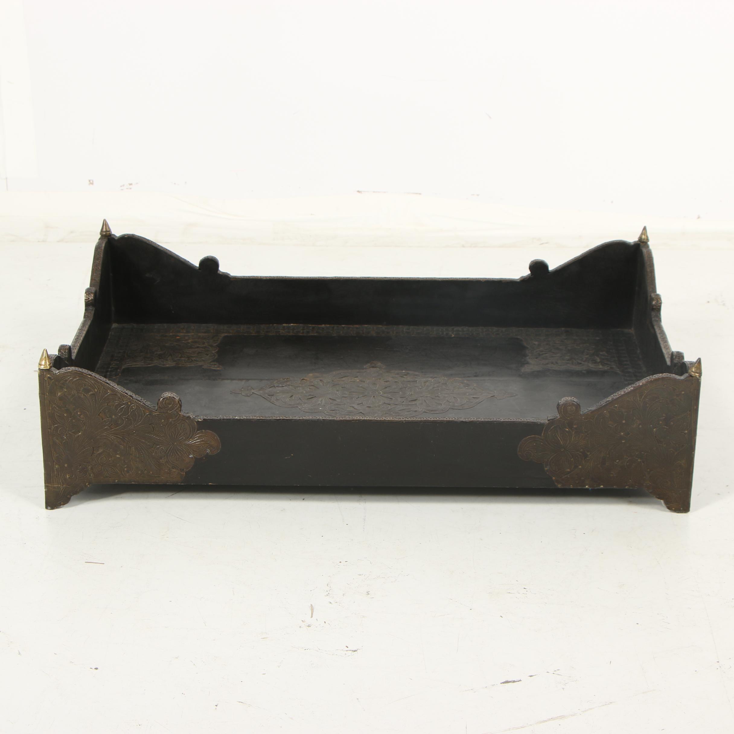 Decorative Coffee Table Tray with Engraved Metal Accents