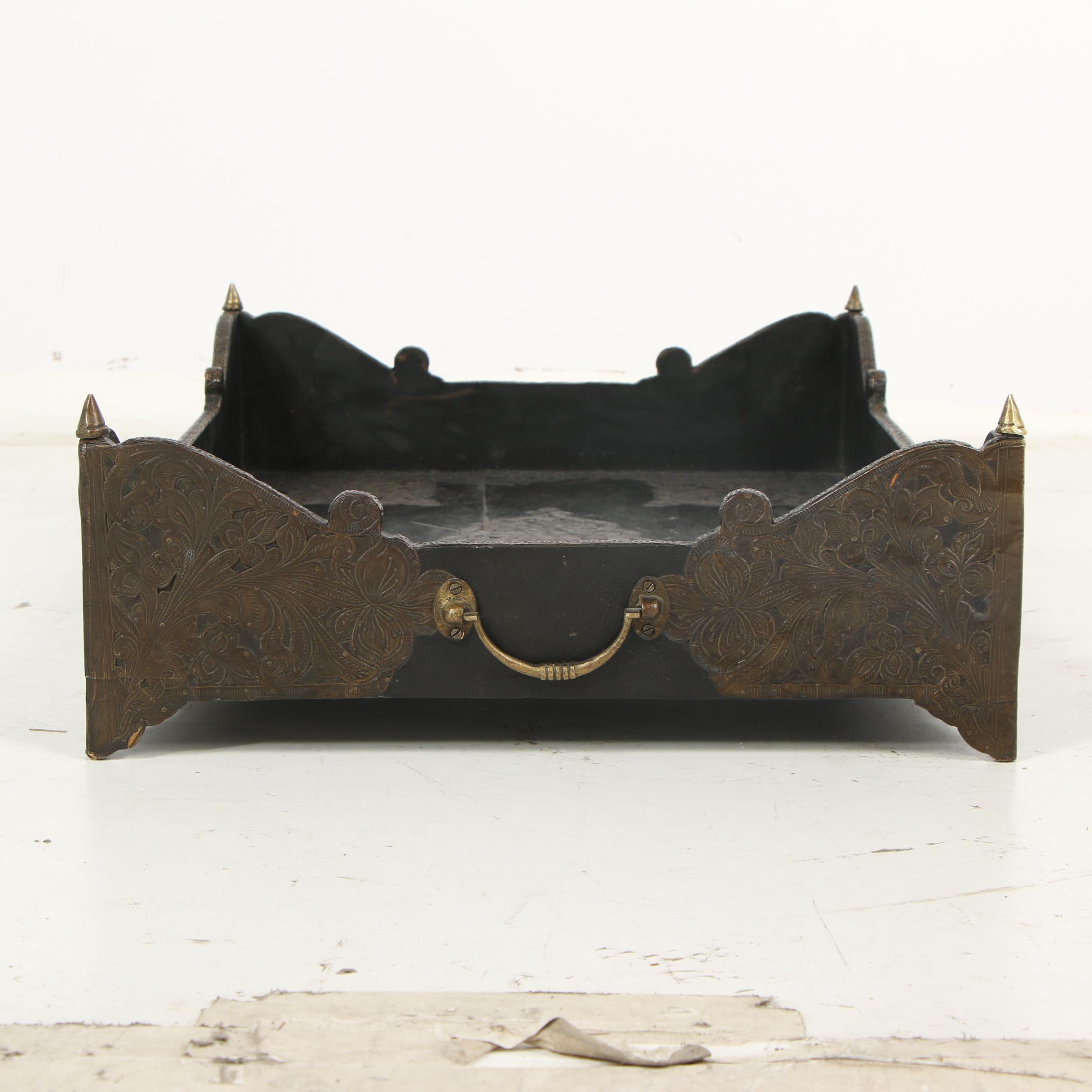 Decorative Coffee Table Tray with Engraved Metal Accents