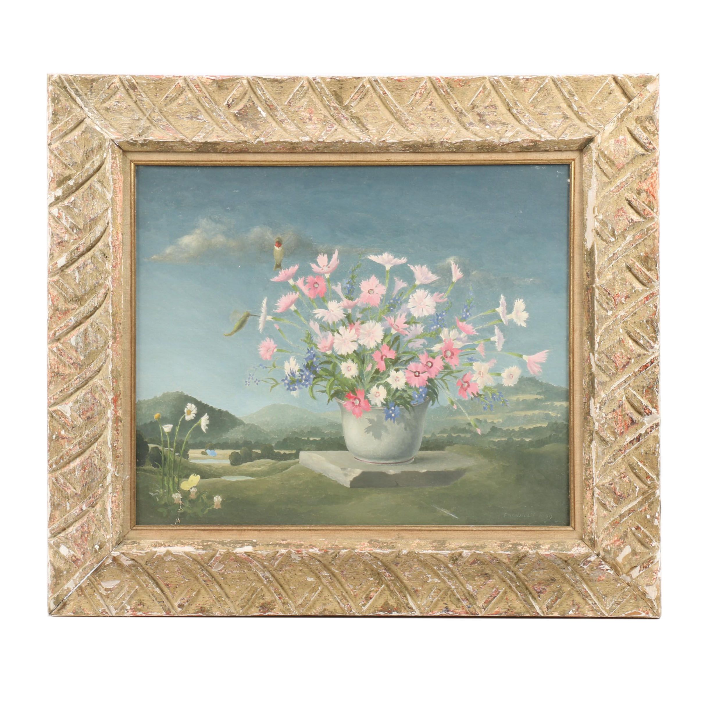 Thomas Fransioli Oil Painting "Flowers in a Landscape"