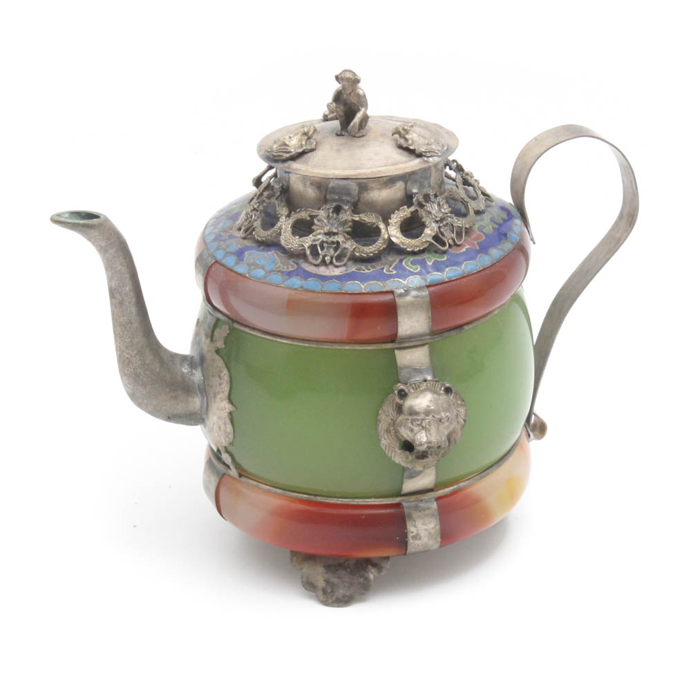 Sino-Tibetan Stone and Metal Teapot