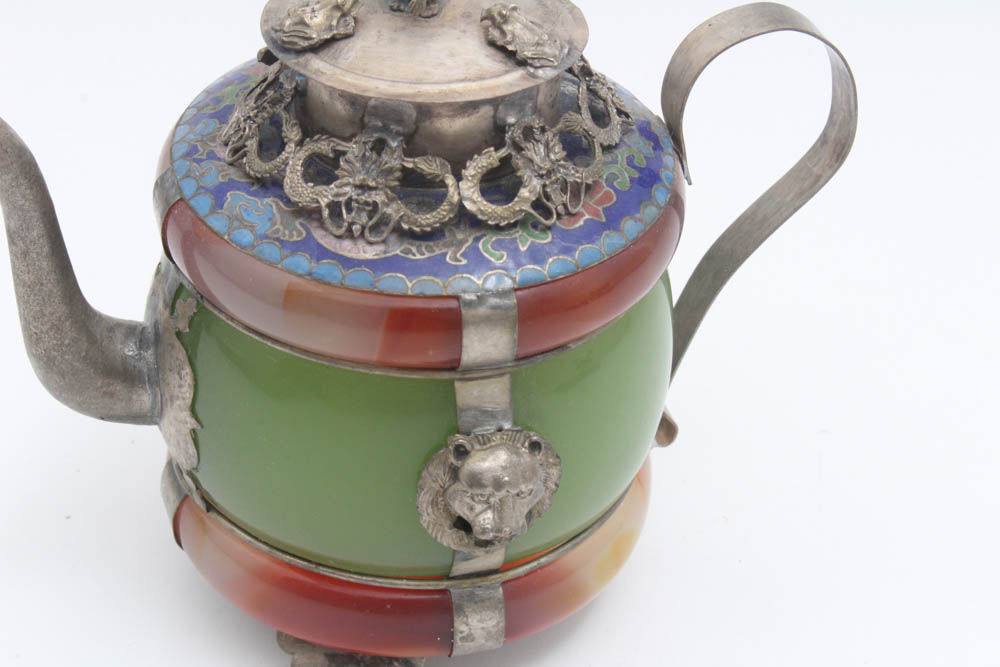 Sino-Tibetan Stone and Metal Teapot
