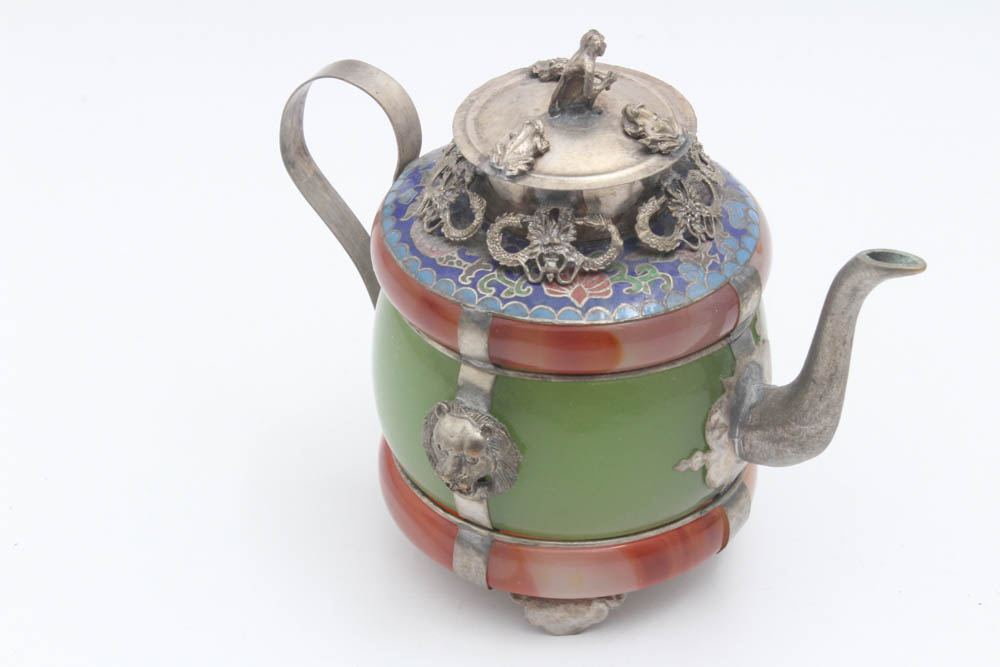 Sino-Tibetan Stone and Metal Teapot
