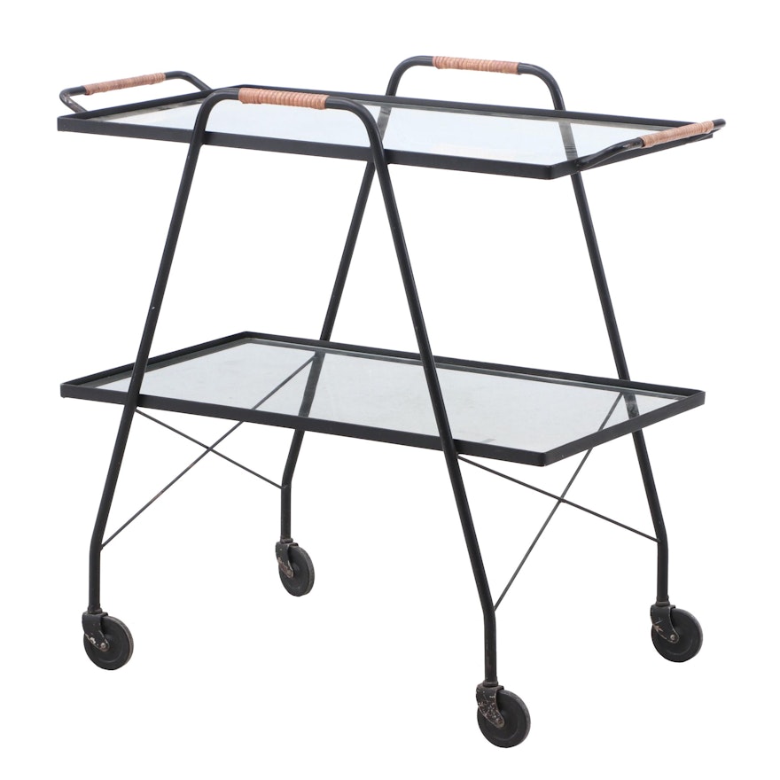 Movable Two-Tier Metal and Glass Top Beverage Cart