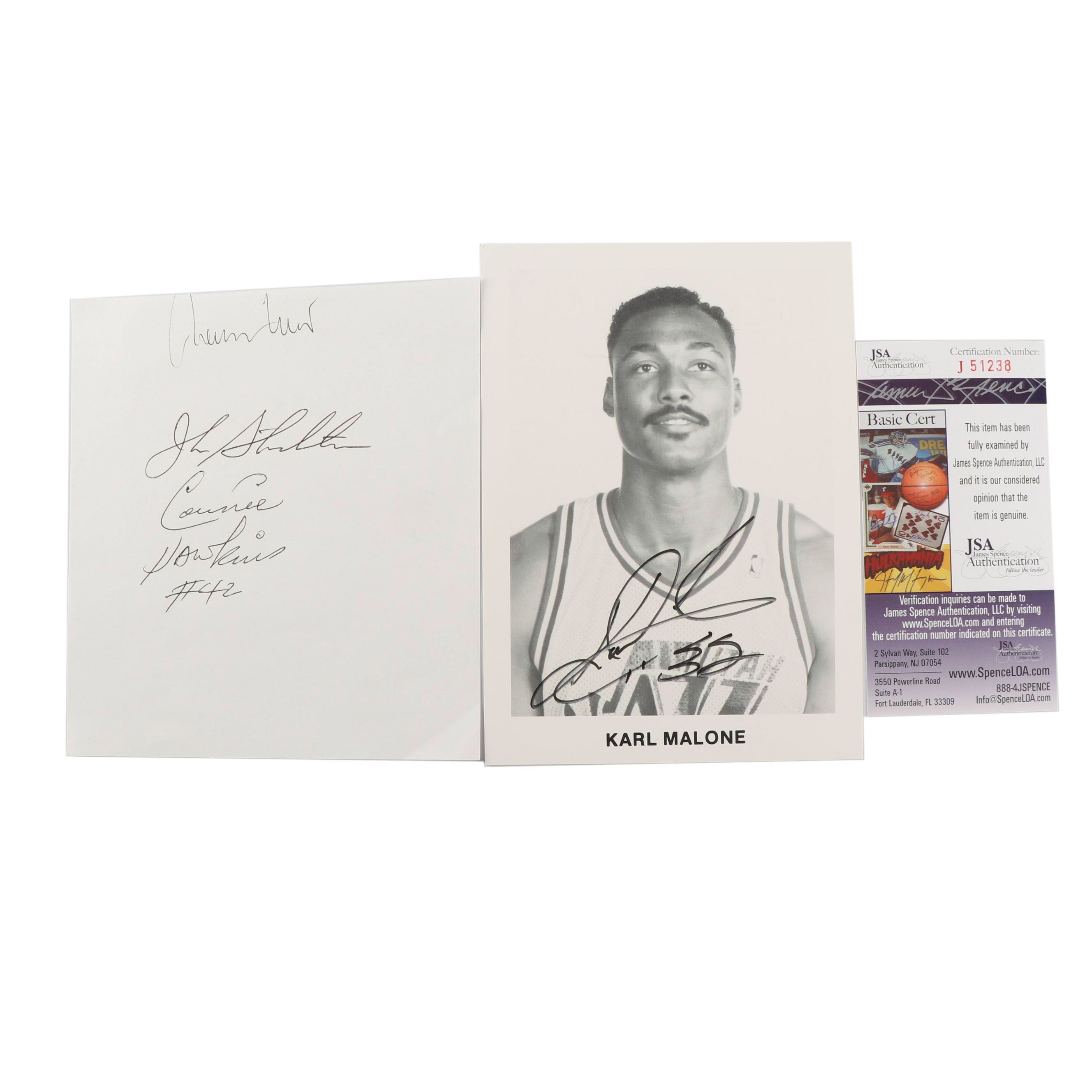 Karl Malone Autographed Photograph with HOF Players Signed Card - JSA COA