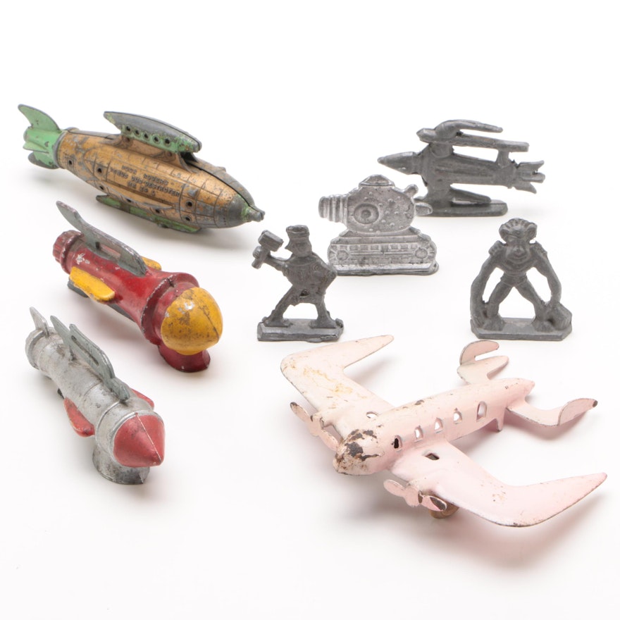 Tootsie Toy "Buck Rogers" Destroyer Spaceship and other Space Themed Toys, 1930s