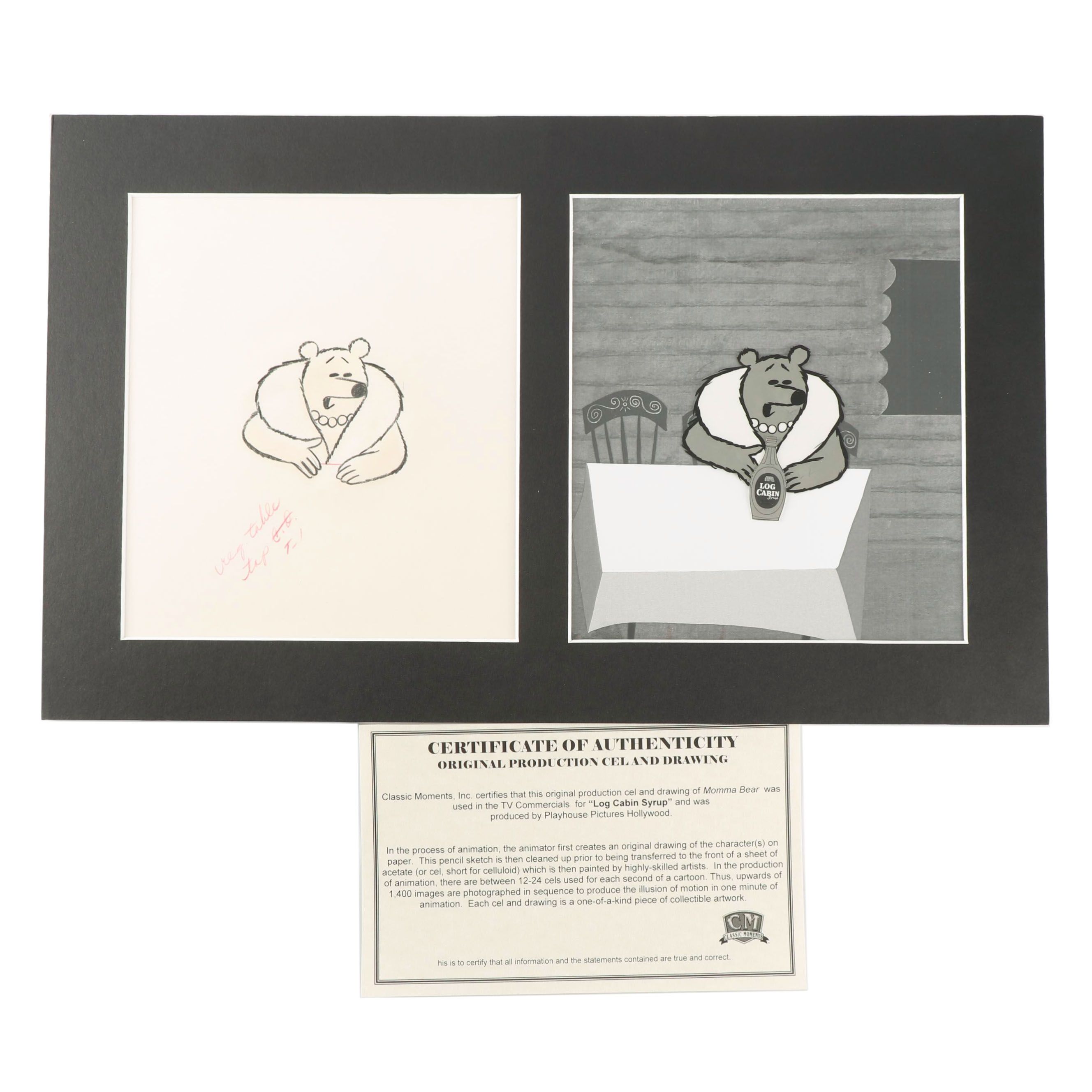 Log Cabin Syrup "Momma Bear" Original Hand Drawn Production Art and Cel