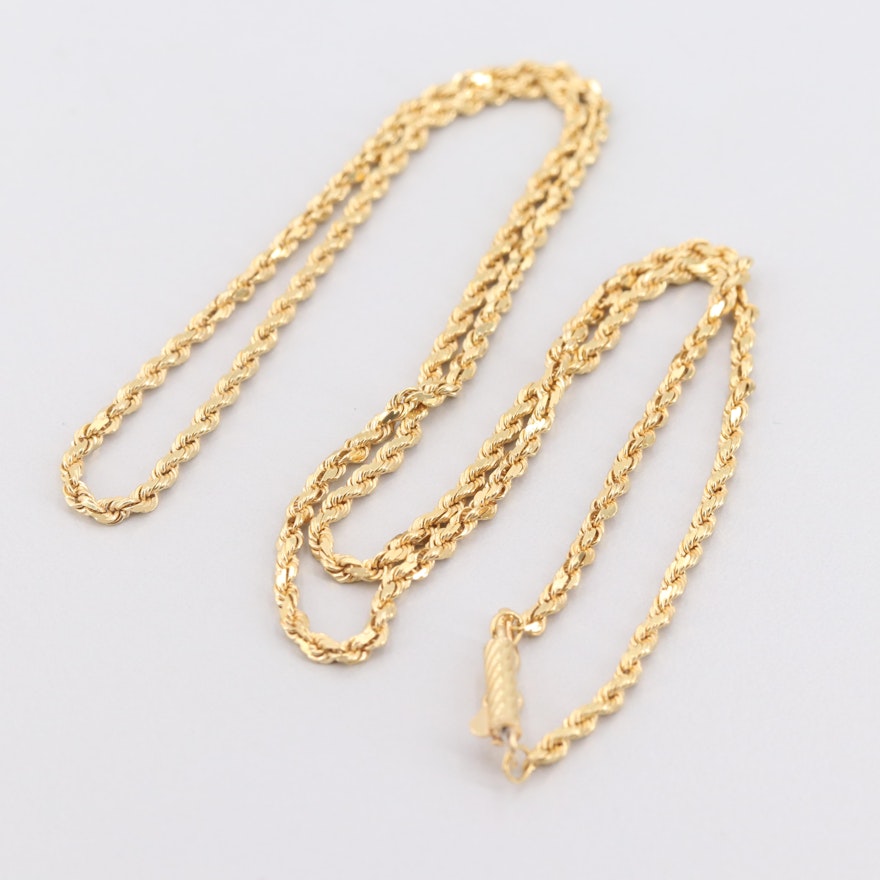 18K Yellow Gold Fancy Rope Chain Necklace