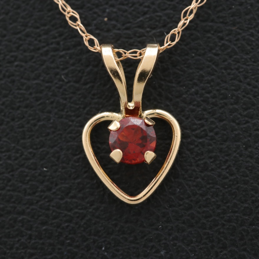14K Yellow Gold Garnet Heart Pendant Necklace