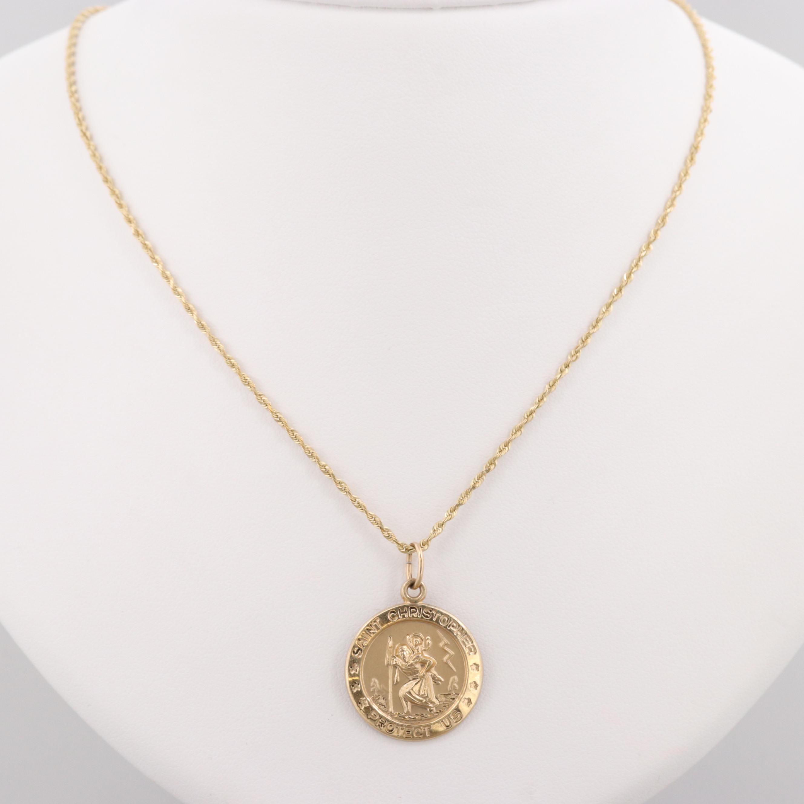 14K Gold Filled St. Christopher Pendant With 10K Yellow Gold Chain