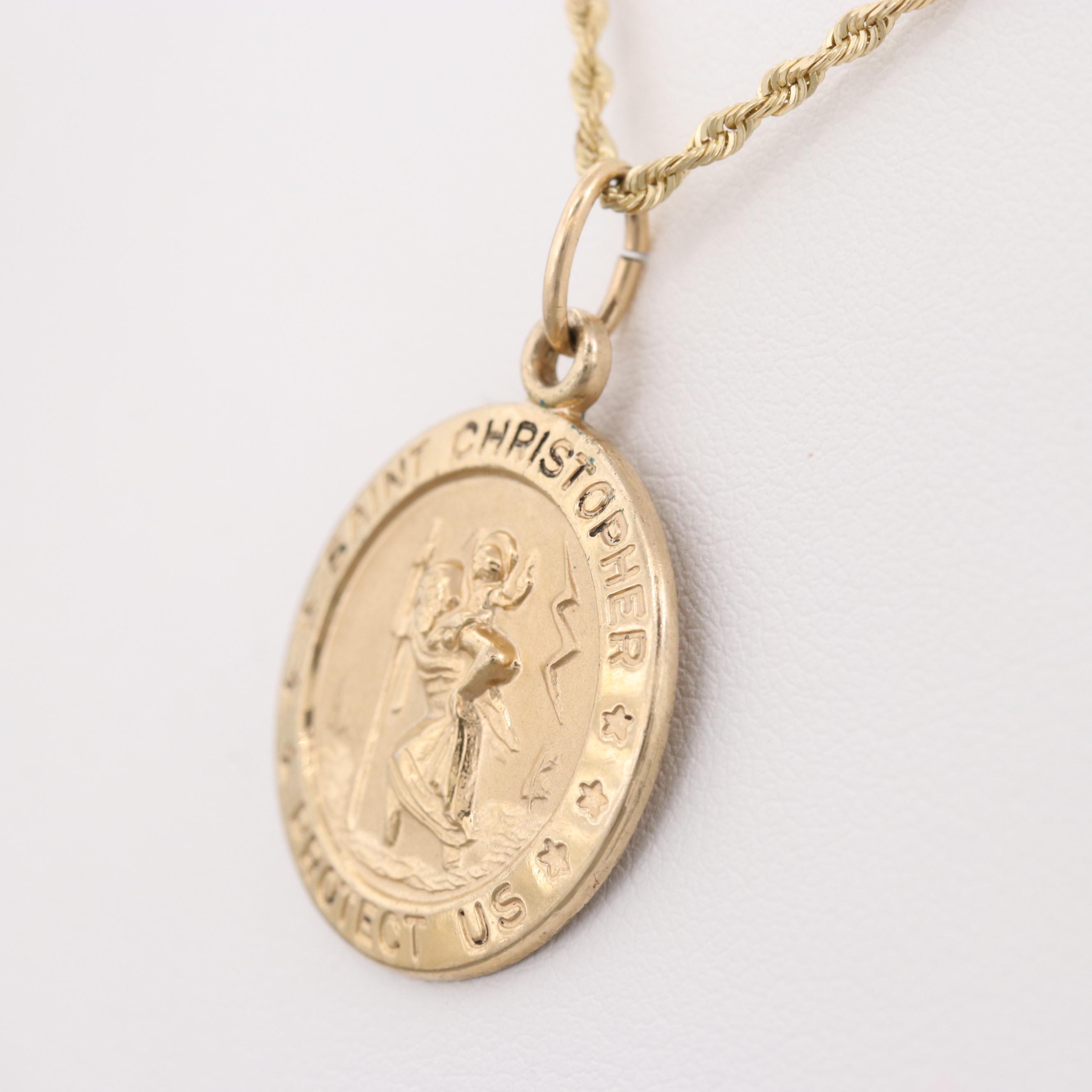 14K Gold Filled St. Christopher Pendant With 10K Yellow Gold Chain