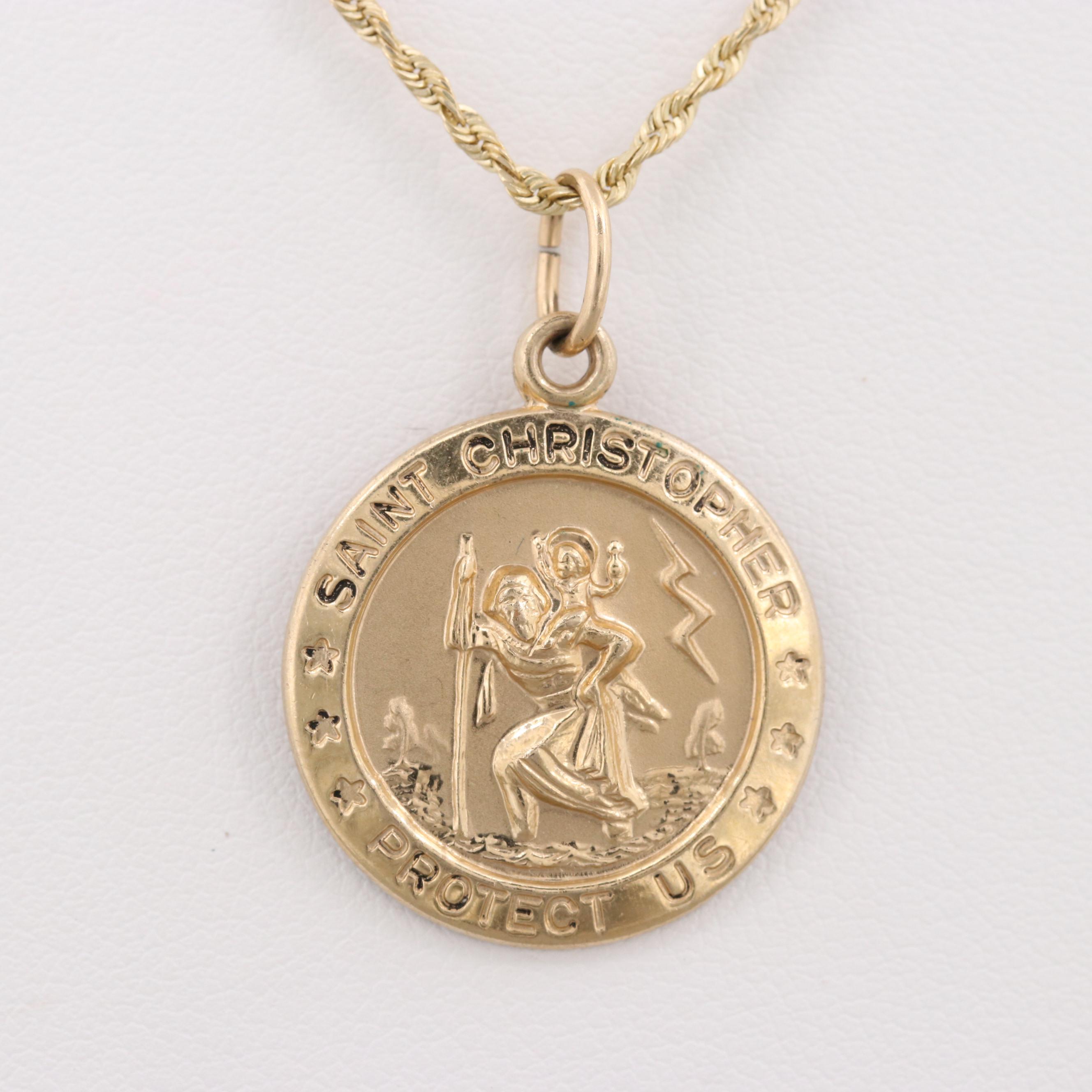14K Gold Filled St. Christopher Pendant With 10K Yellow Gold Chain
