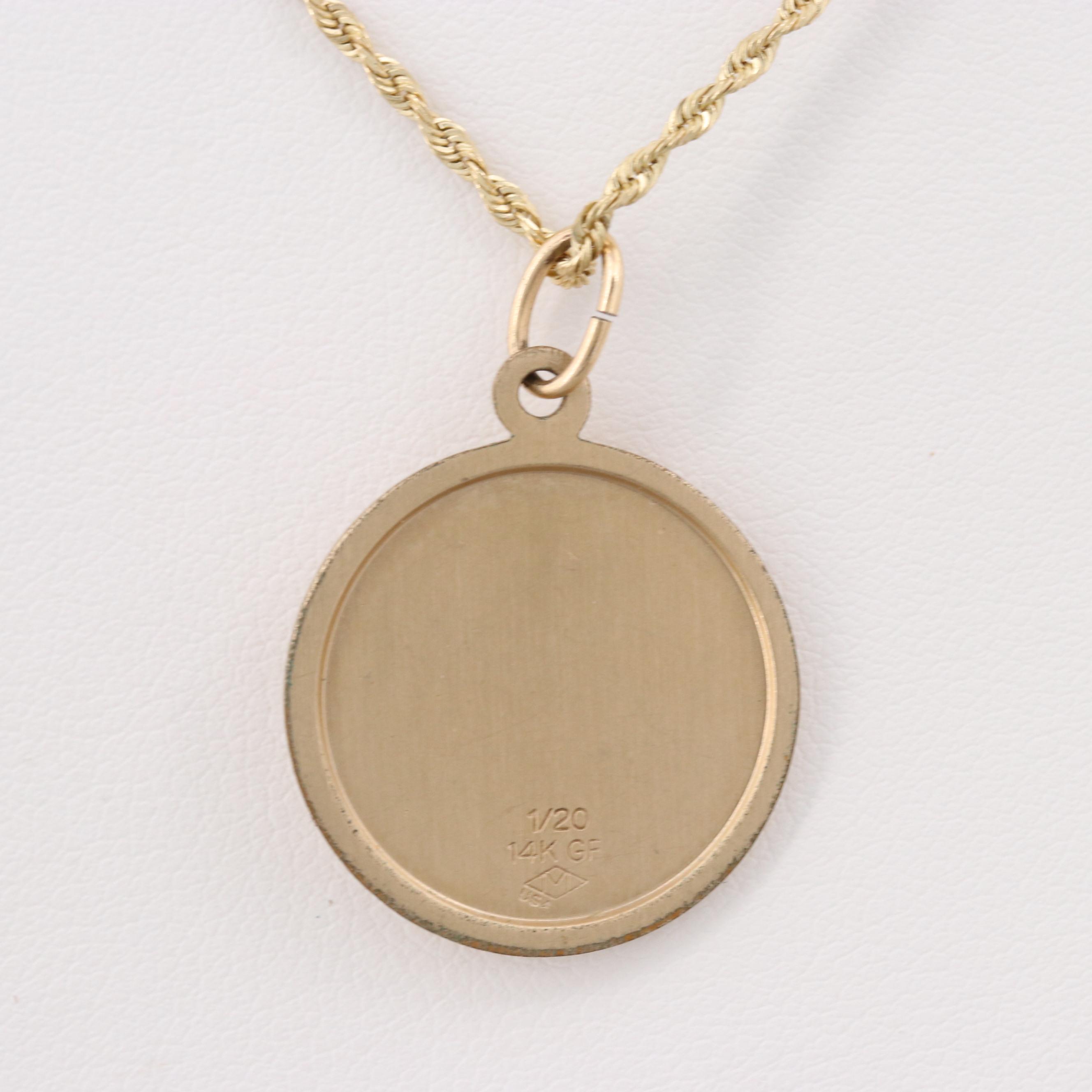 14K Gold Filled St. Christopher Pendant With 10K Yellow Gold Chain