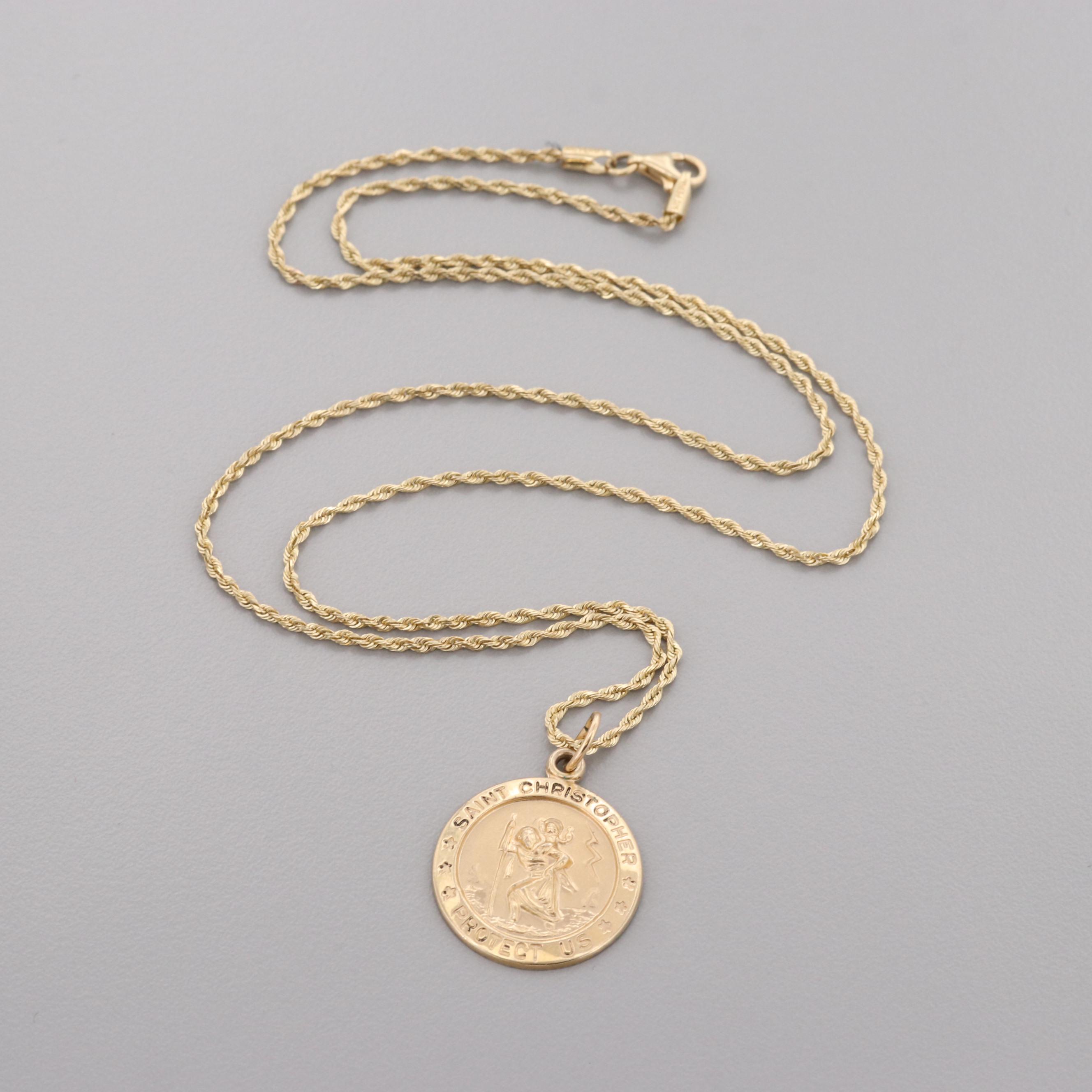 14K Gold Filled St. Christopher Pendant With 10K Yellow Gold Chain