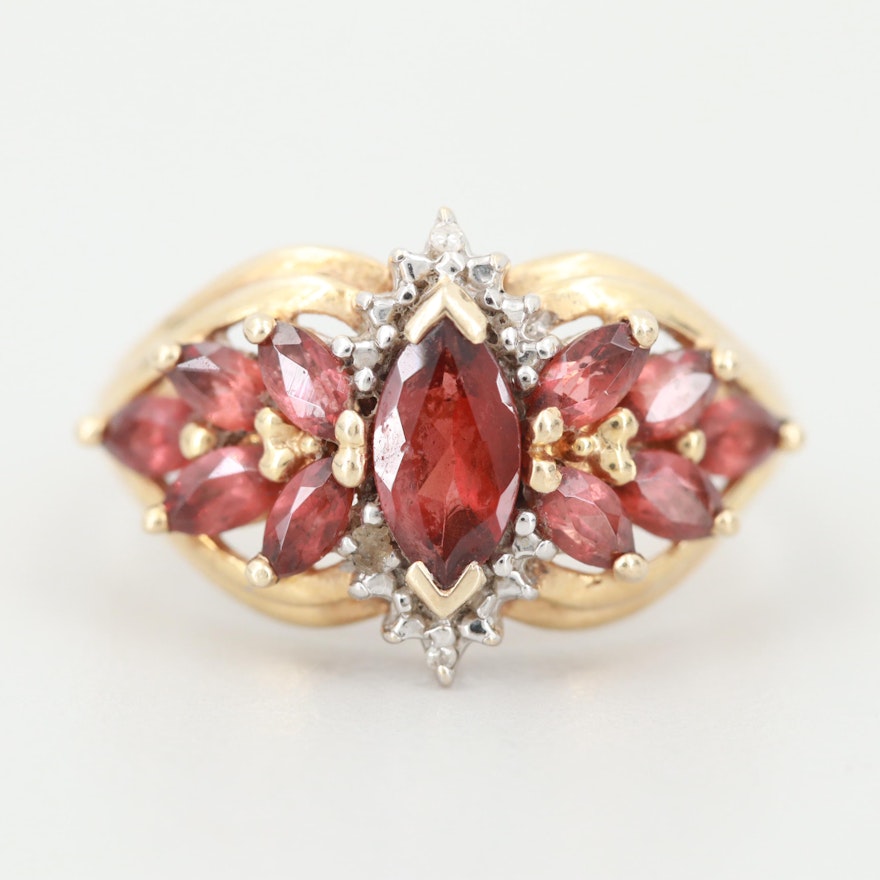 10K Yellow Gold Garnet and Diamond Ring