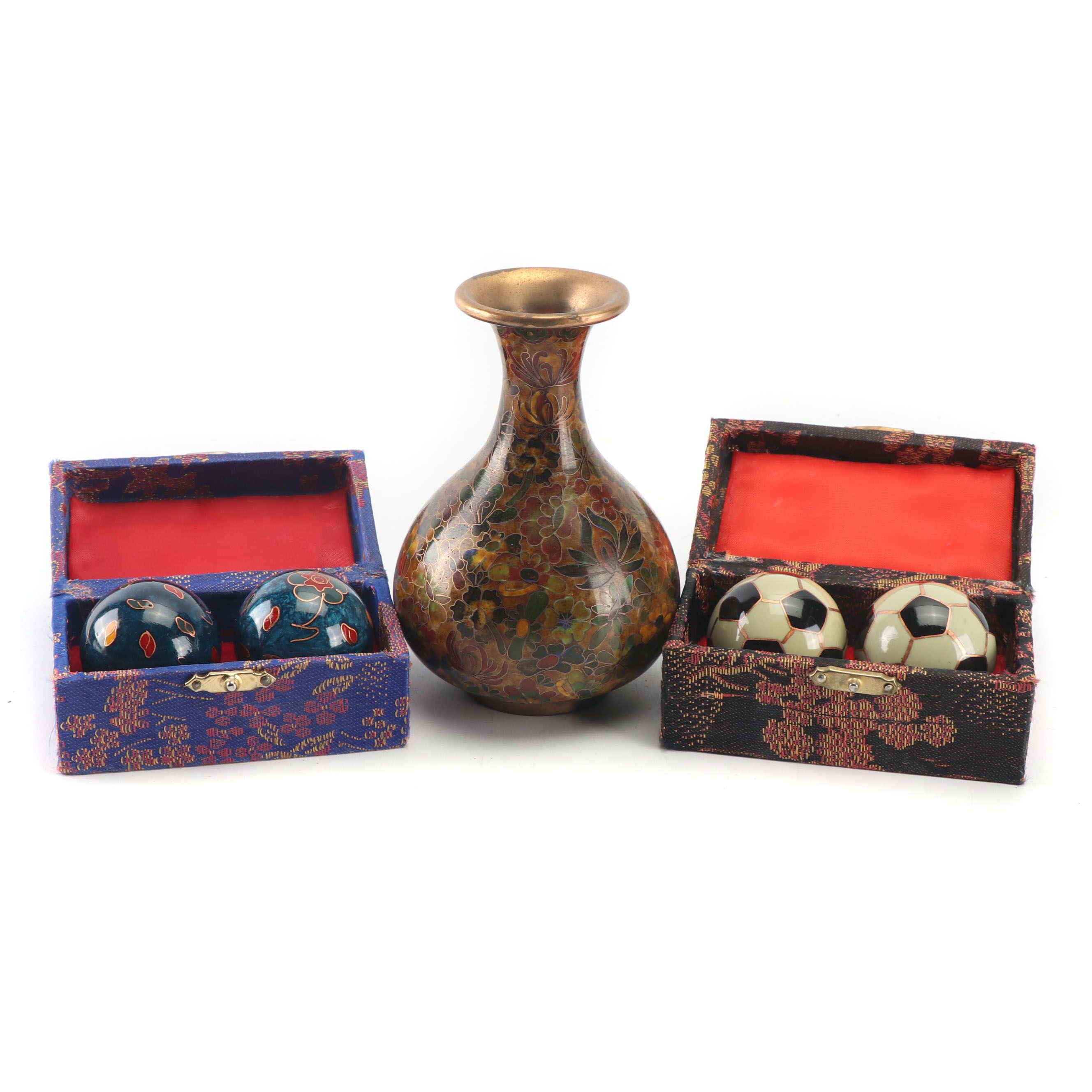 Chinese Cloisonné Vase and Baoding Balls