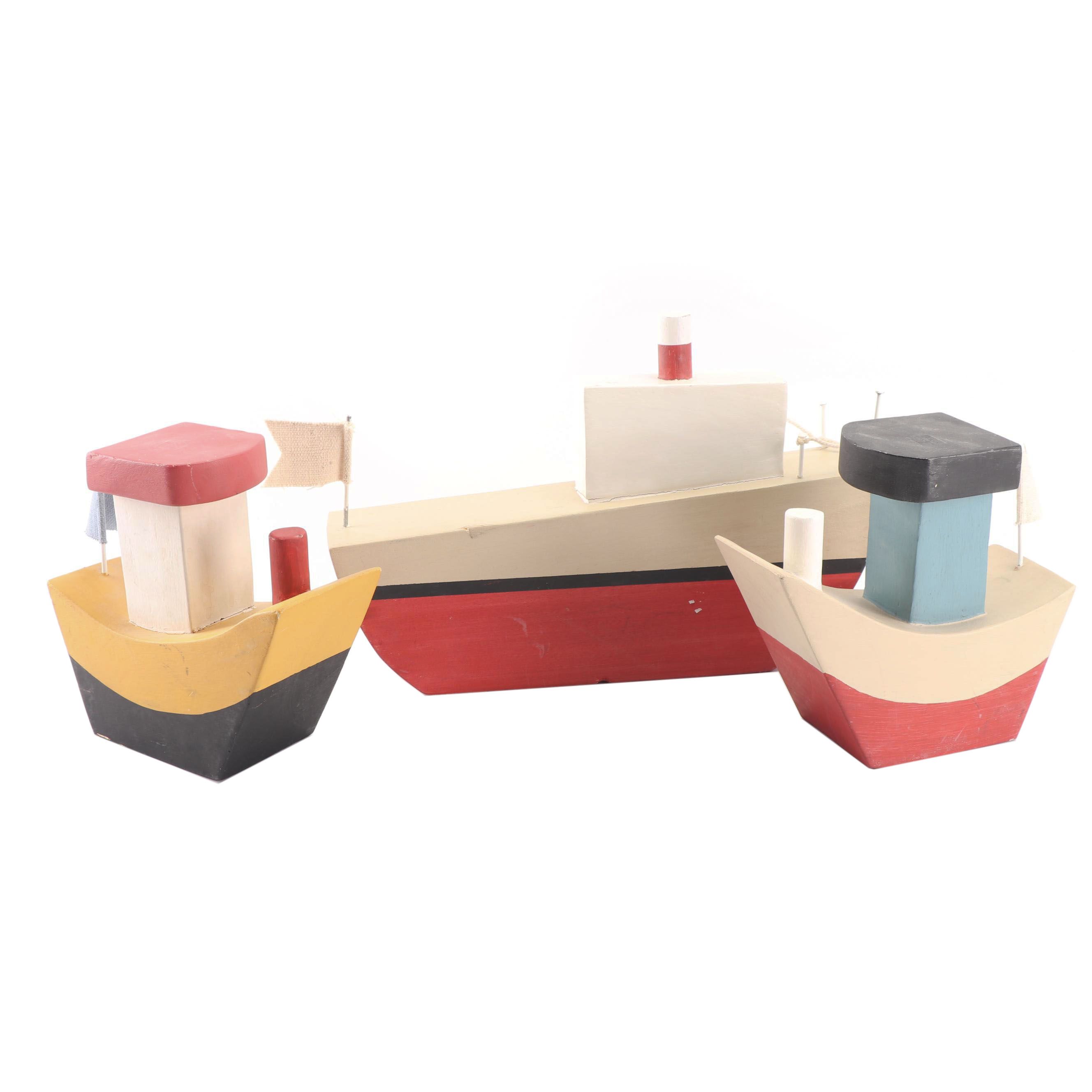 Handcrafted Wooden Ship Figurines