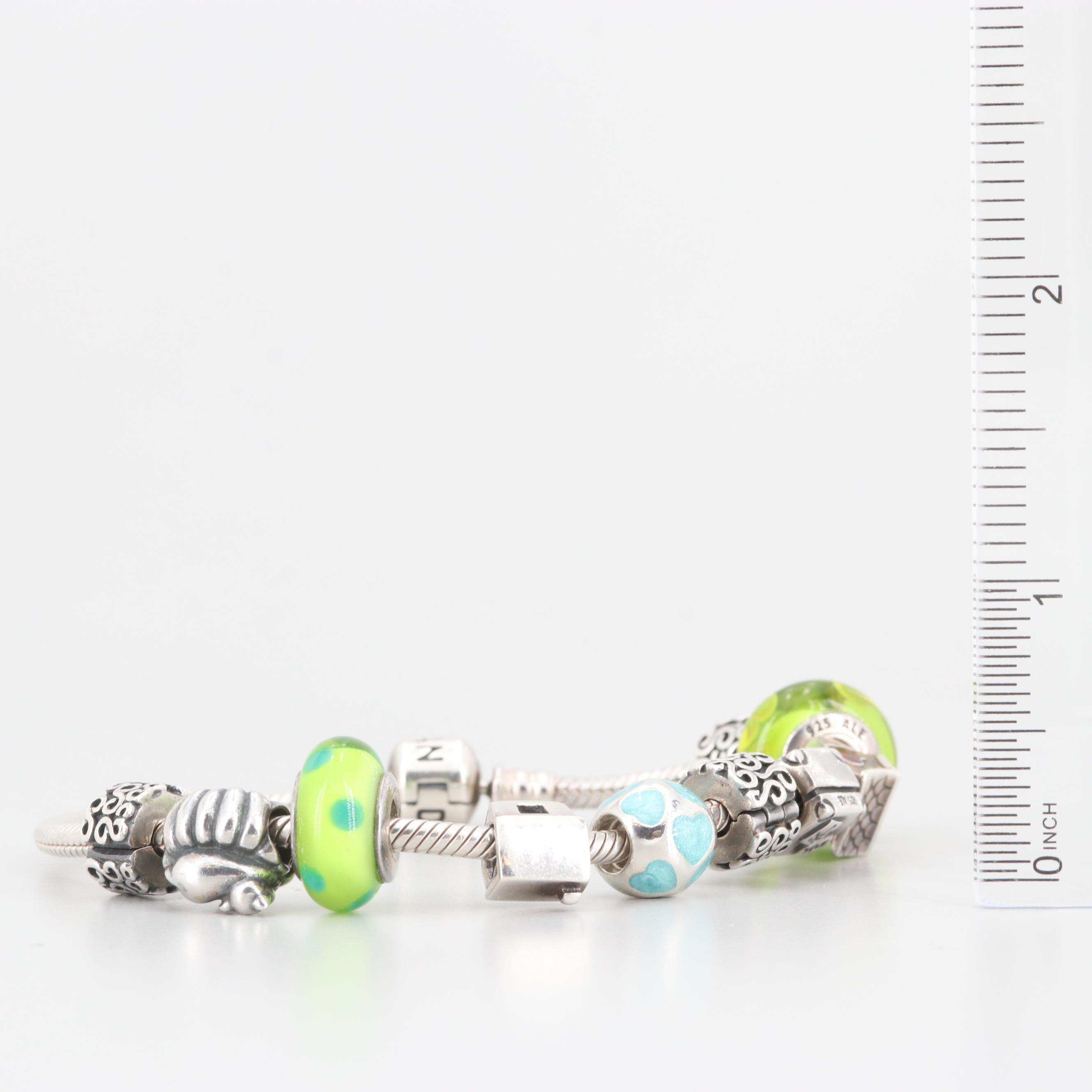 Pandora Sterling Silver Glass and Enamel Charm Bracelet